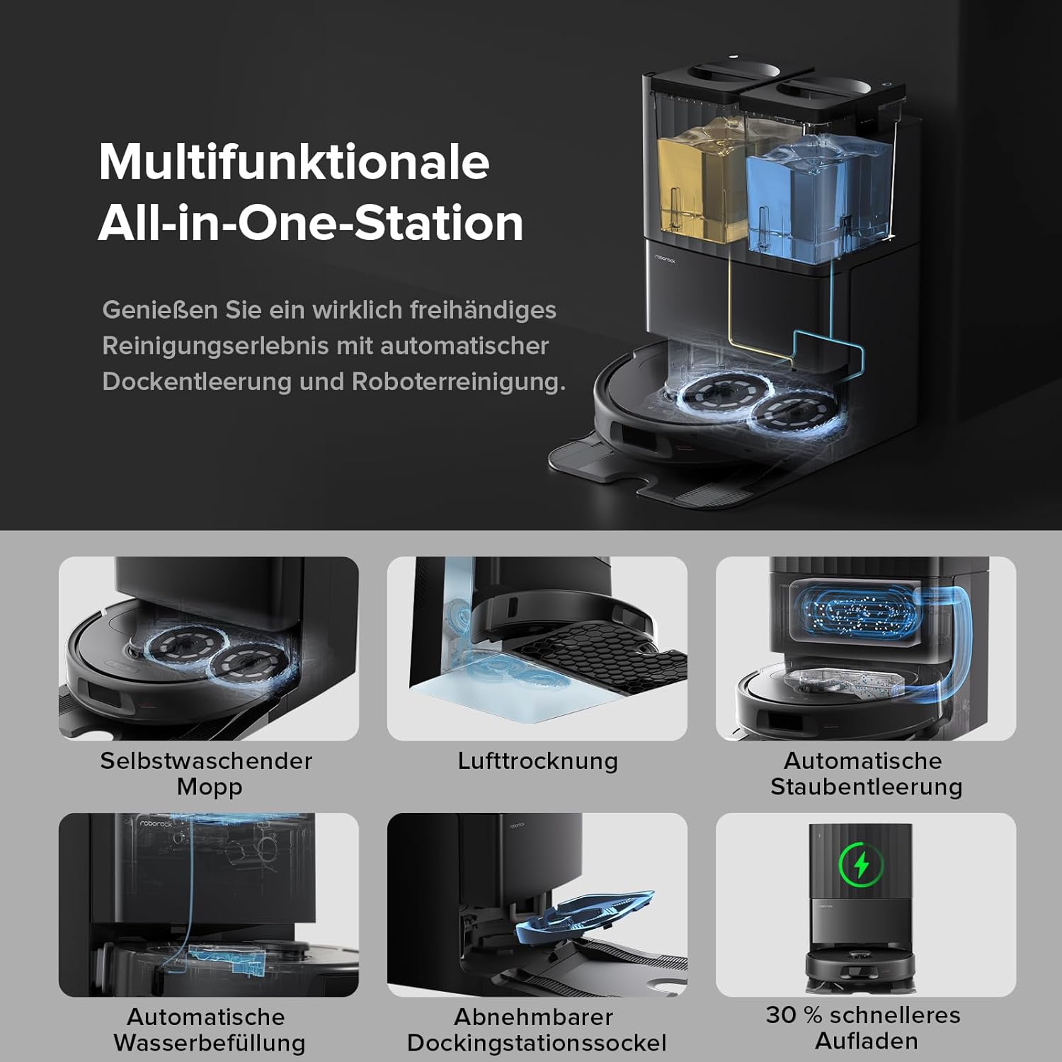 roborock Qrevo Series Roboterstaubsauger mit Wischfunktion, 8000 Pa Saugleistung (verbessert durch Qrevo S), Anti-Tangling-Seitenbürste, Hindernisvermeidung, LiDAR-Navigation, All-in-One-Dock, Schwarz (QV – Bild 2