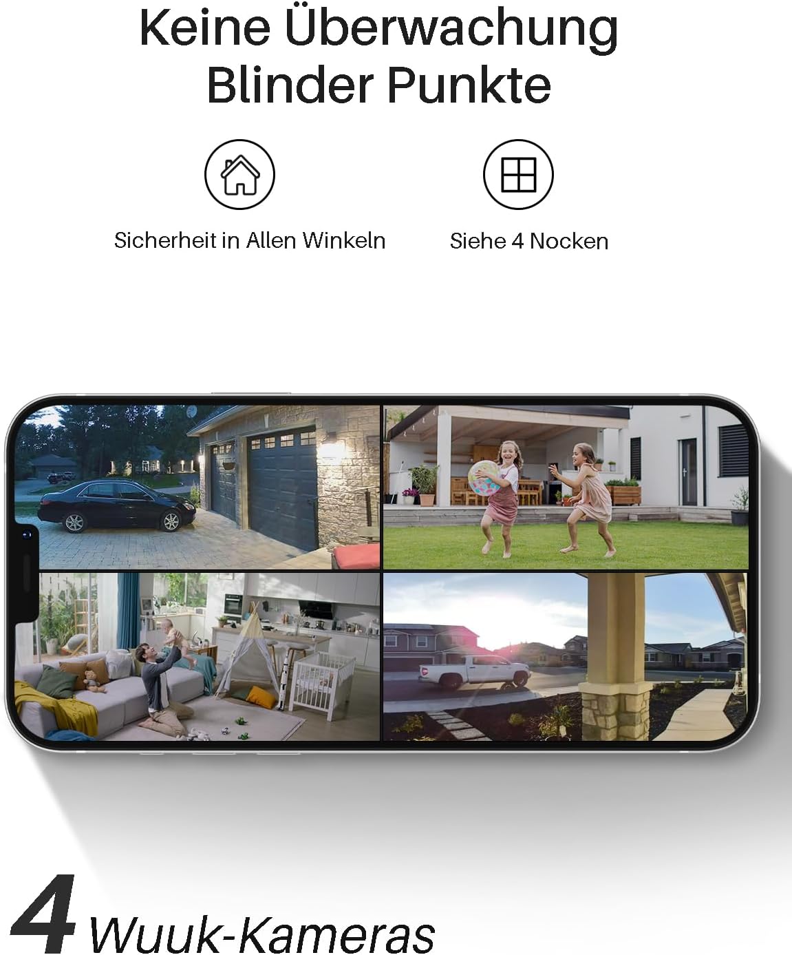 WUUK Outdoor Surveillance Camera, Battery, Indoor Surveillance, 2K, Without Subscription, 32 GB Local Memory, Night Vision, 2.4/5GHz WiFi, Compatible with Alexa & Google, Base Station + 4 Camera Set – Bild 4