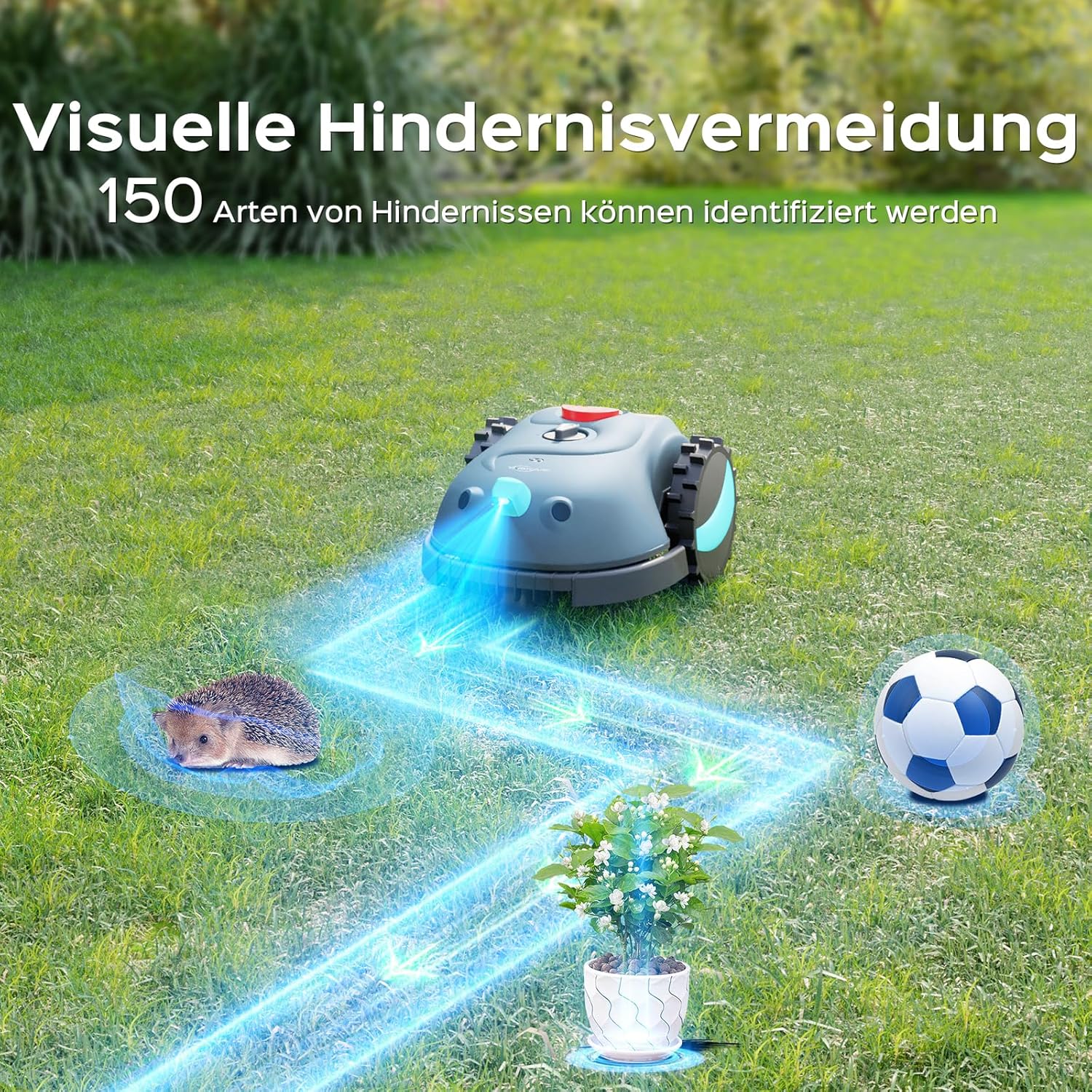 V100 Rasenmäherroboter ohne Begrenzungskabel, mit Vision Navigation, Hindernisvermeidung (150 Typen), 4,0 Ah Akku Rasenmäherroboter, Rasenroboter mit Graskamm, Ersatzmesser – Bild 2