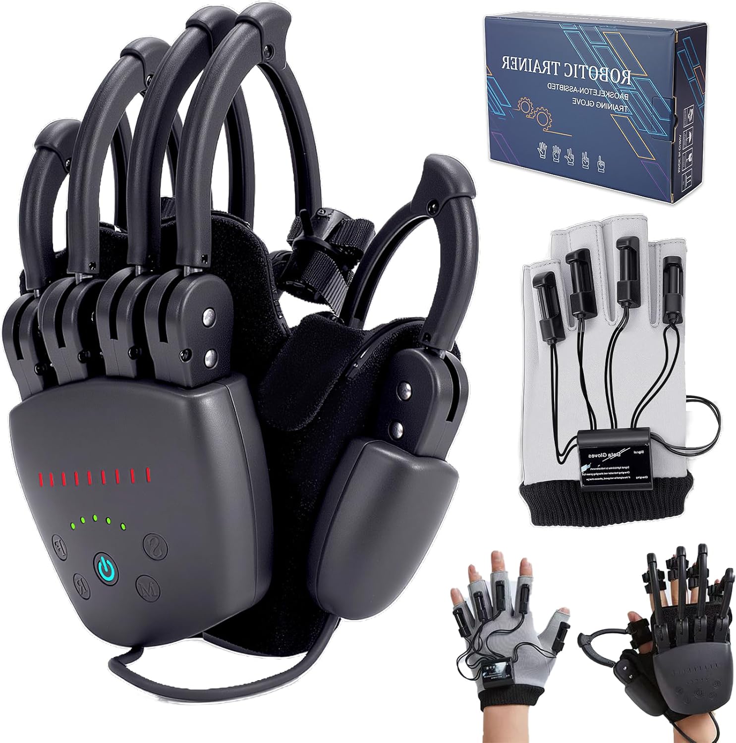 Rehabilitationsroboter-Handschuhe, Handfunktion, wiederaufladbare Rehabilitationshandschuhe, Handtherapiehandschuh mit Spiegelfunktion, Schlaganfall, Hemiplegie-Rehabilitationshandschuh (Linke Hand-S)