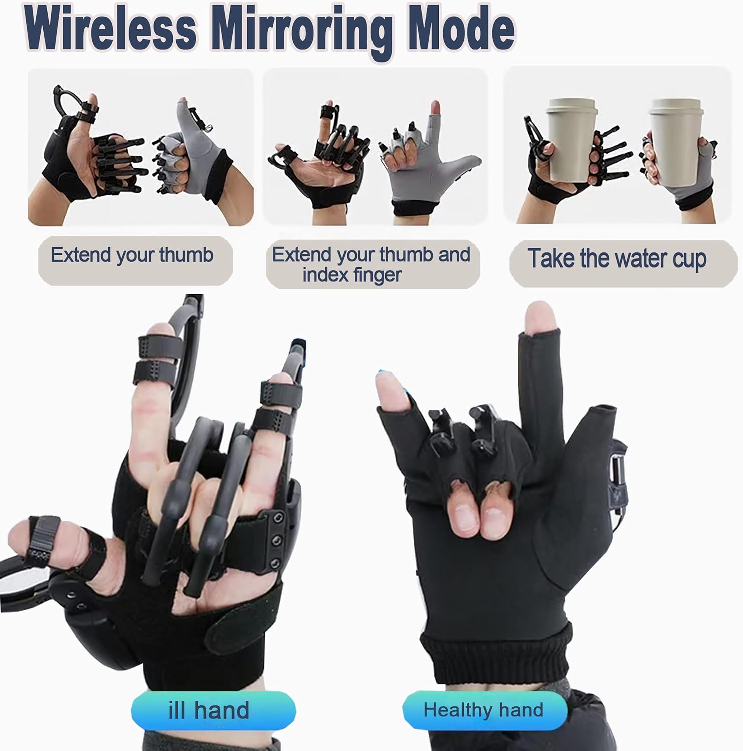 Rehabilitationsroboter-Handschuhe, Handfunktion, wiederaufladbare Rehabilitationshandschuhe, Handtherapiehandschuh mit Spiegelfunktion, Schlaganfall, Hemiplegie-Rehabilitationshandschuh (Linke Hand-S) – Bild 4