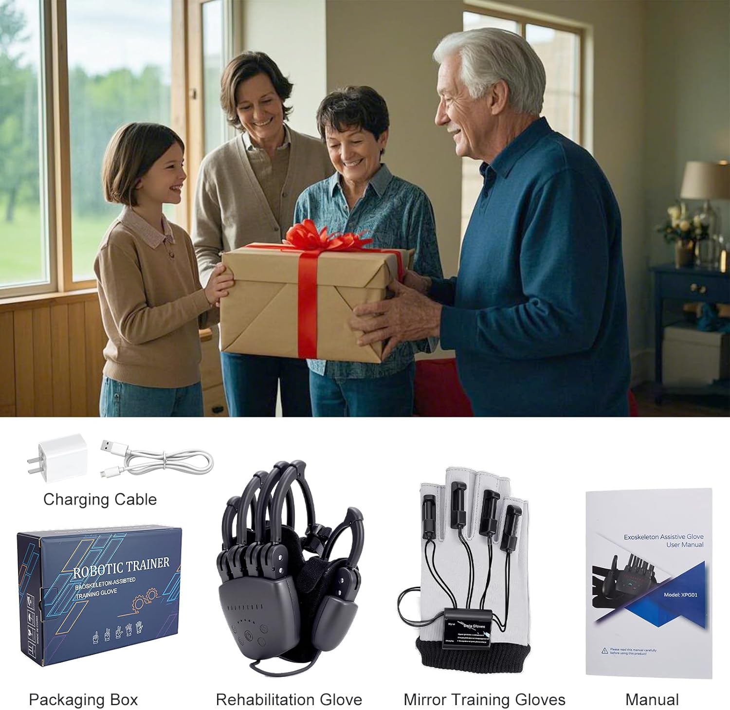 Rehabilitationsroboter-Handschuhe, Handfunktion, wiederaufladbare Rehabilitationshandschuhe, Handtherapiehandschuh mit Spiegelfunktion, Schlaganfall, Hemiplegie-Rehabilitationshandschuh (Linke Hand-S) – Bild 7