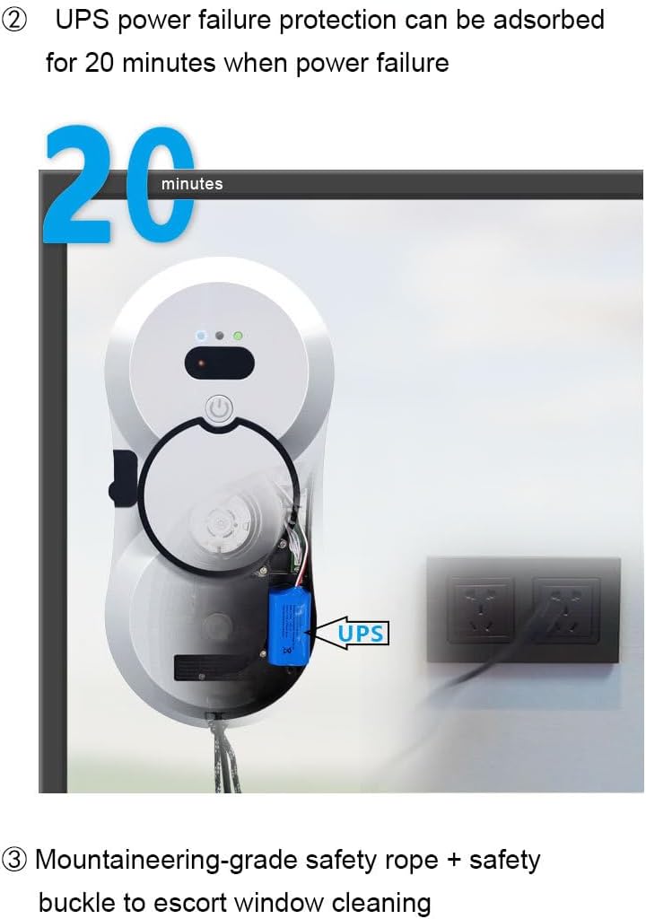 Fensterputzroboter mit 2800 Pa Saugkraft, intelligente Hinderniserkennung, Doppel-Sprühsystem, Sicherheitsseil, elektrisch – Bild 5