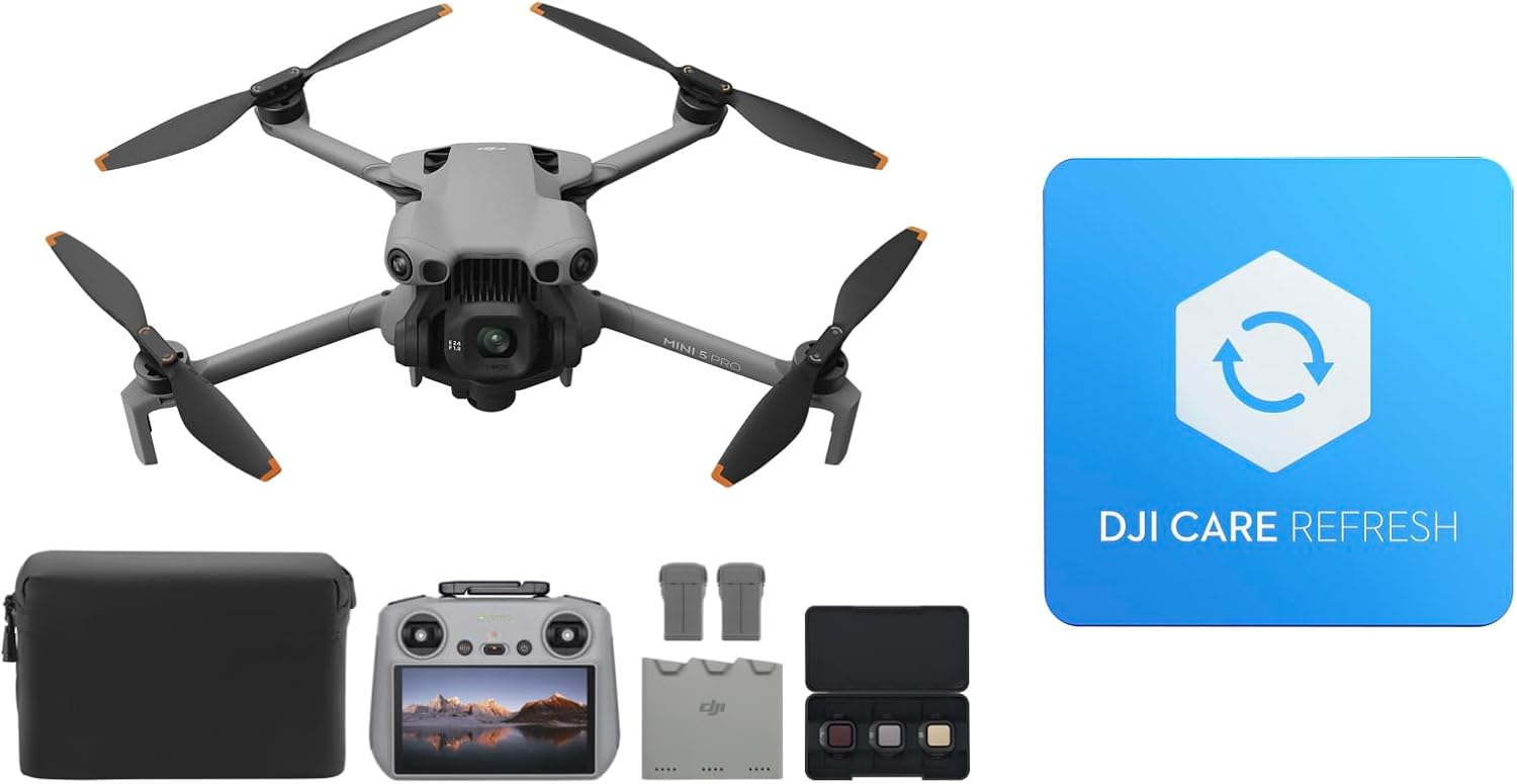 DJI Mini 5 Pro Fly More Combo mit DJI RC 2 und 1 Jahr Pflege (automatisch aktiviert), C0-zertifiziert, 4K-Drohne für Anfänger, Drohne mit Kamera, 1-Zoll-CMOS, Hinderniserkennung, 225° Gimbal-Drehung