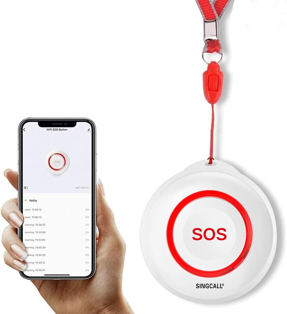 SINGCALL Drahtlose Notruftaste für Seniorenrufsystem, Tuya WiFi Smart SOS-Notruftaste, roter Senioren-Notruf x 1 (unterstützt 2,4 GHz WLAN)