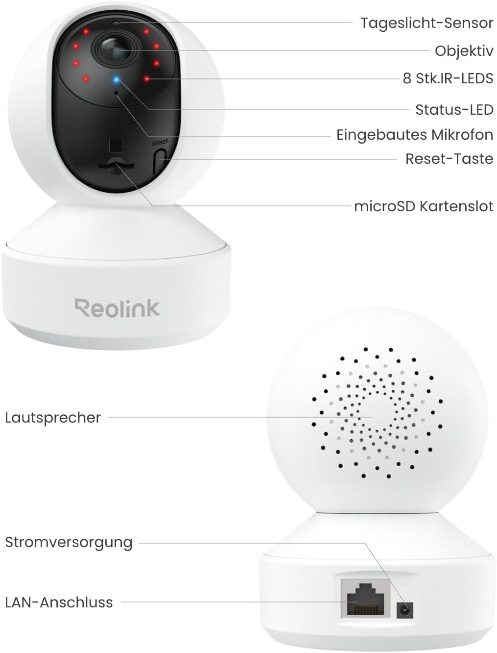 Reolink 3K-WLAN-Überwachungskamera für den Innenbereich mit Schwenk-/Neigefunktion, Heim- und Babyphone mit Erkennung von Personen-/Haustier-/Babyschreien, automatischer Verfolgung, 2,4/5-GHz-WLAN-IP-Kamera für den Innenbereich, 5 MP IR-Nachtsicht, E1 Pro – Bild 9