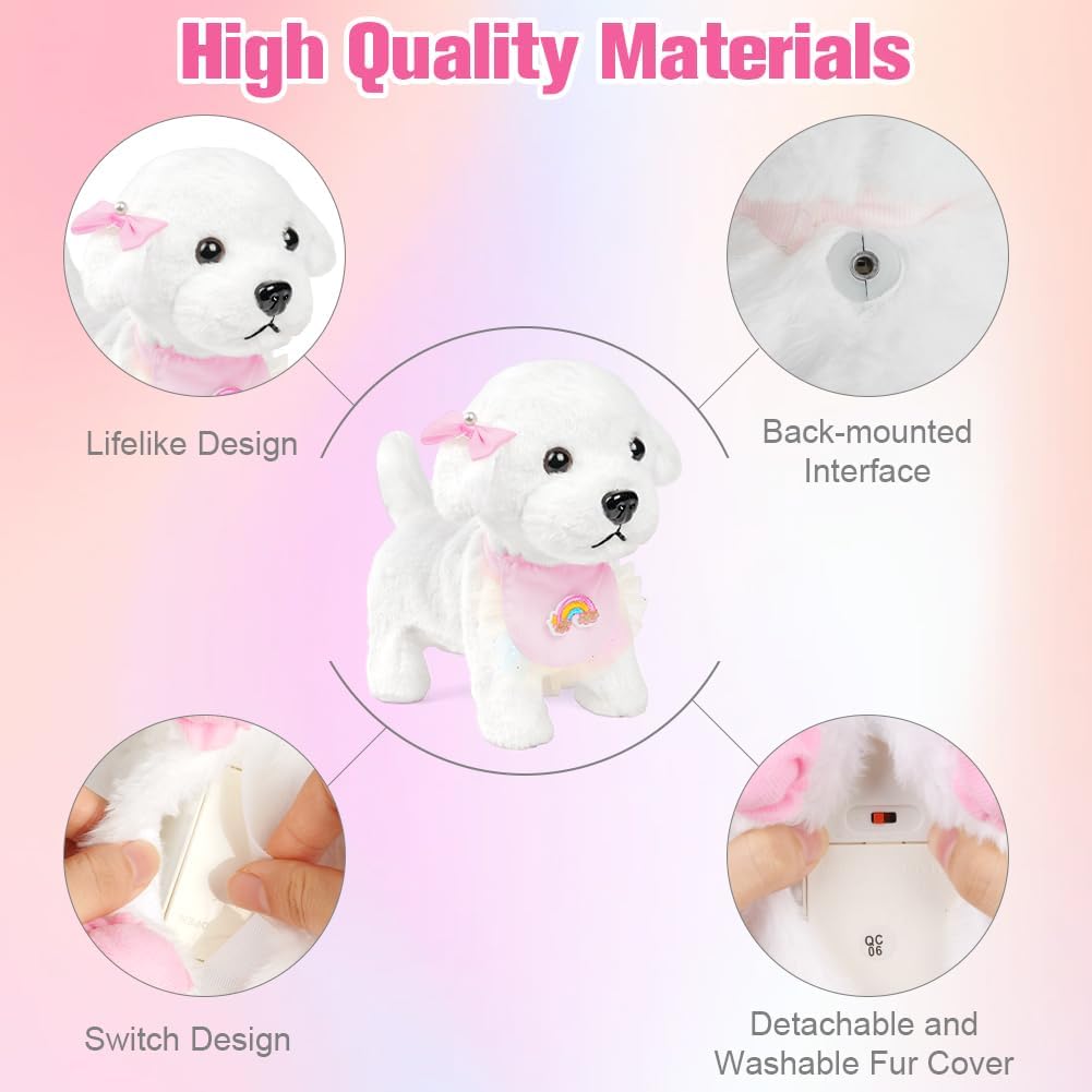 Vicloon Interaktives Hundespielzeug für Kinder, Plüschhund mit Leine, der läuft, bellt, mit dem Schwanz wedelt, Haustier-Rollenspiele Anziehen, Füttern, Baden, Geschenke für Mädchen ab 3 Jahren, inklusive Hundezubehör – Bild 4