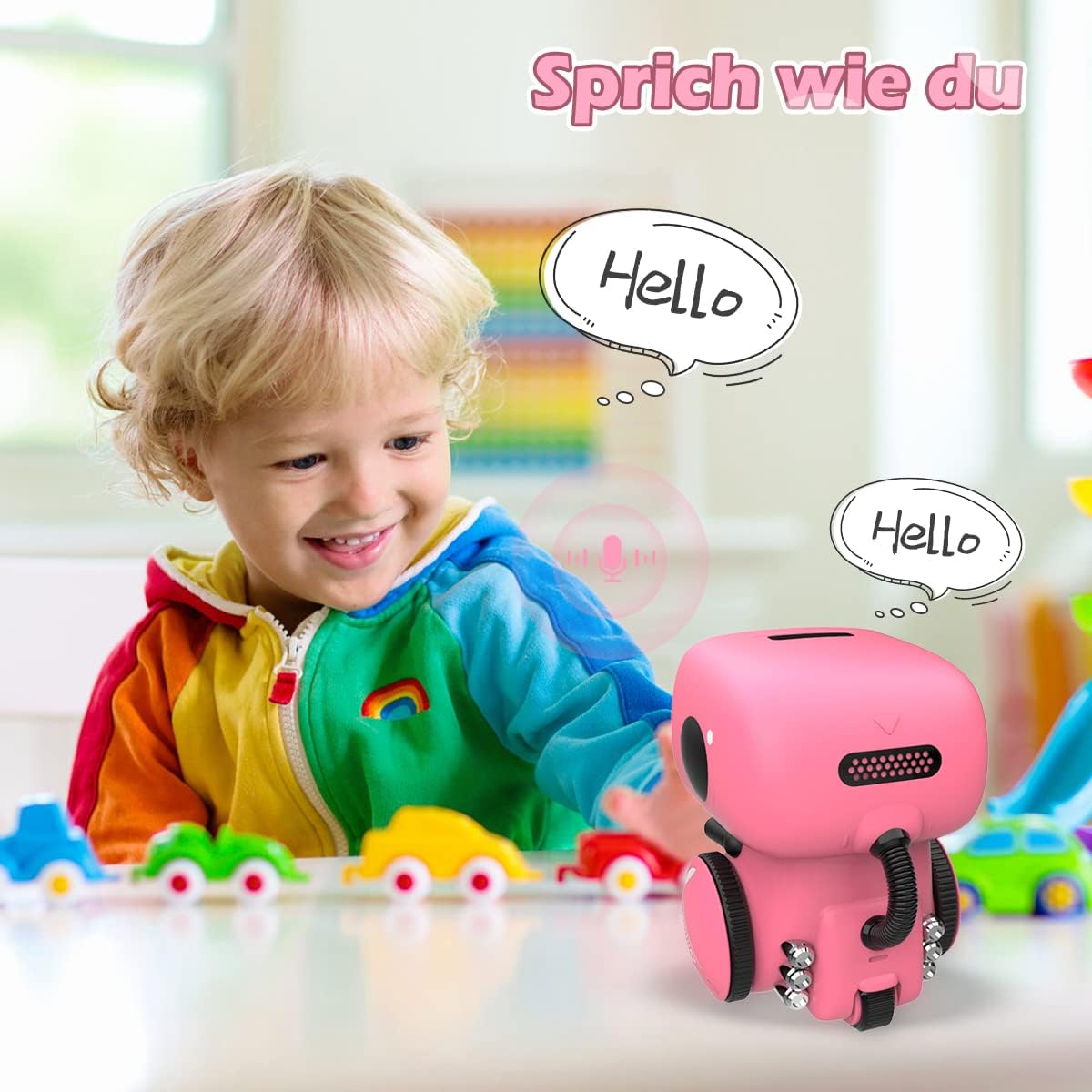 Remoking Intelligentes Roboter-Kinderspielzeug, interaktives Roboter-Lernspielzeug, Geschenke für Jungen und Mädchen, Touch-Steuerung, Sprachaufzeichnung, Sprachaufzeichnung, Sprechen, Tanzen, Musik, Pink – Bild 4