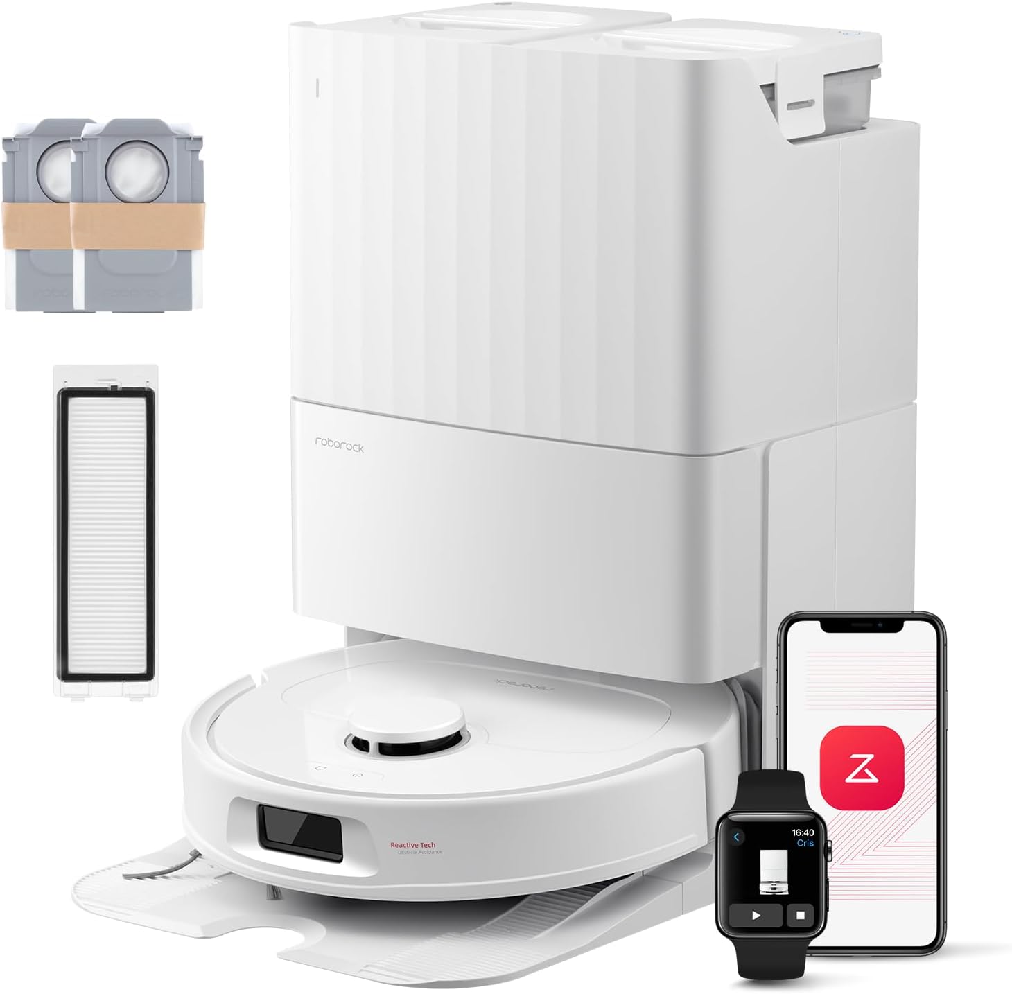 roborock QV 35S Roboter-Staubsauger-Set mit Wischfunktion, 10.000 Pa HyperForce-Saugkraft, Anti-Tangle-Bürsten, anhebbaren Schleudermopps, intelligenter Hindernisvermeidung, All-in-One-Dock (weiß)