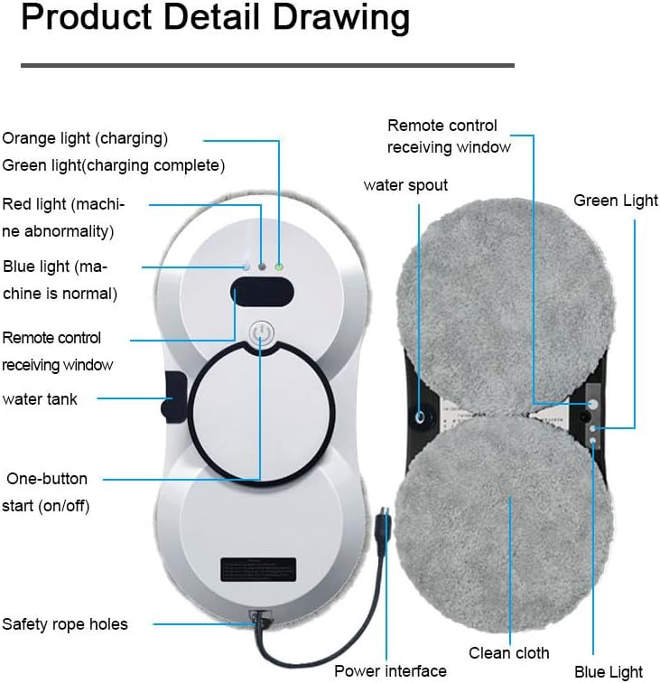 Fensterputzroboter mit 2800 Pa Saugkraft, intelligente Hinderniserkennung, Doppel-Sprühsystem, Sicherheitsseil, elektrisch – Bild 7