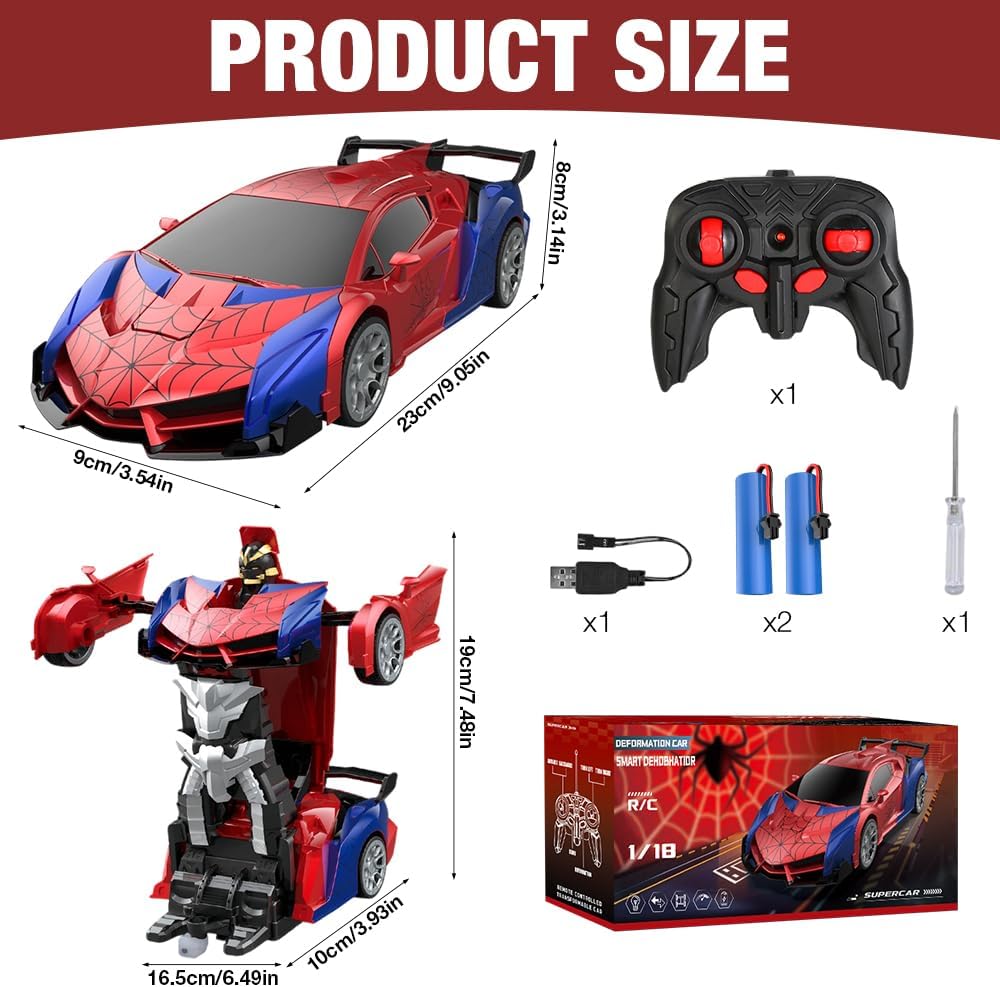 2-in-1 ferngesteuertes Auto, 1:18 Spinnen-Spielzeugauto, verformbar, 2,4 GHz Transformationsroboter Spinnen-RC-Auto, mit Fernbedienung, für Kinder ab 3 Jahren, Geschenke Weihnachten – Bild 2
