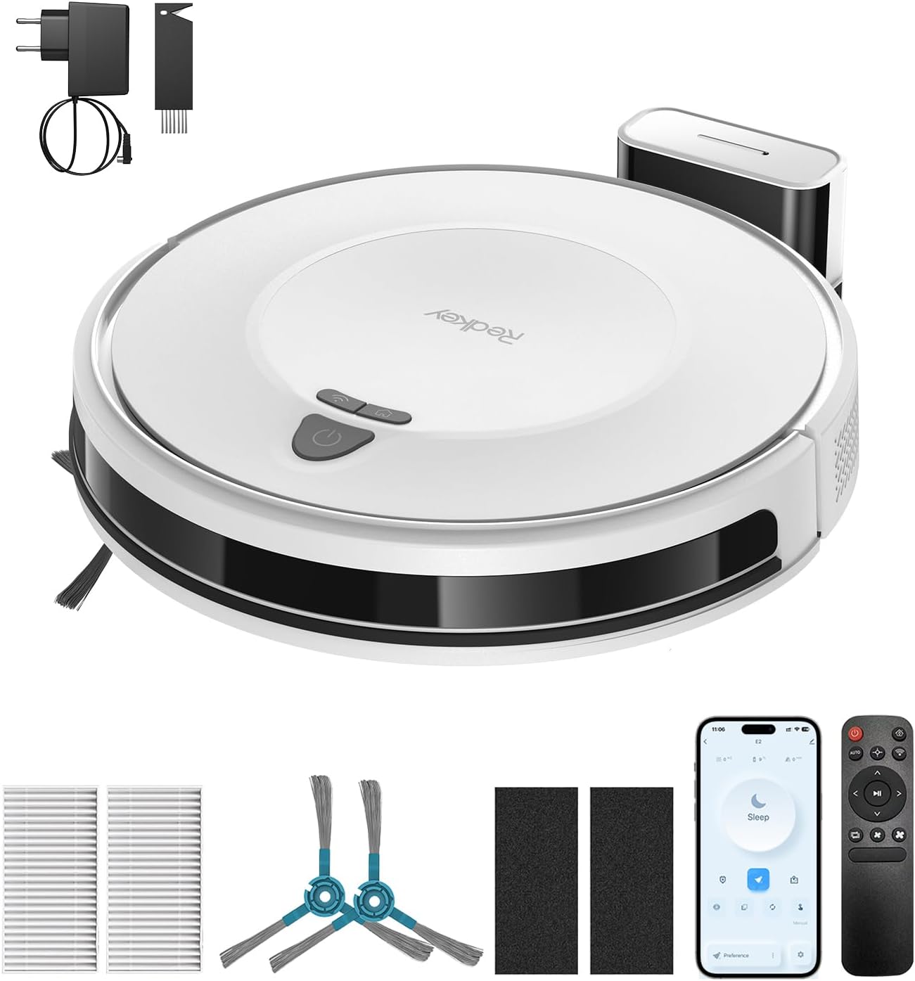 Redkey E6 Saugroboter mit 7000 Pa Saugleistung, dynamischer Navigation, bis zu 170 Minuten Laufzeit, Saugroboter mit Ladestation, Fernbedienung und App, ideal für Tierhaare