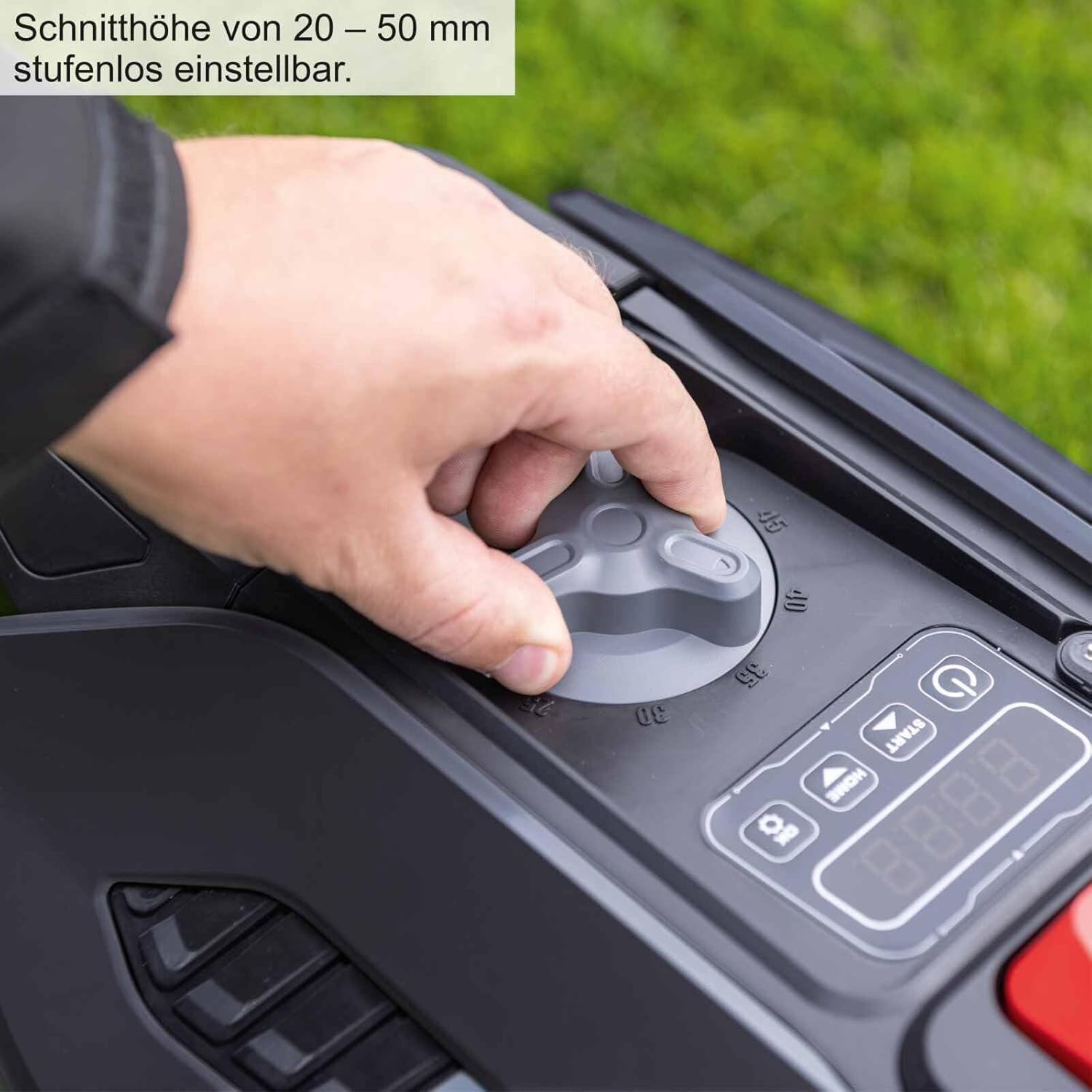 Scheppach Black Edition Roboter-Rasenmäher RRMA300, bürstenlose Rasenfläche, 300 m², Schnittbreite 160 mm, Schnitthöhe 20 – 50 mm, Steigungen bis zu 25 %, geringe Geräuschentwicklung, inklusive Zubehör – Bild 5