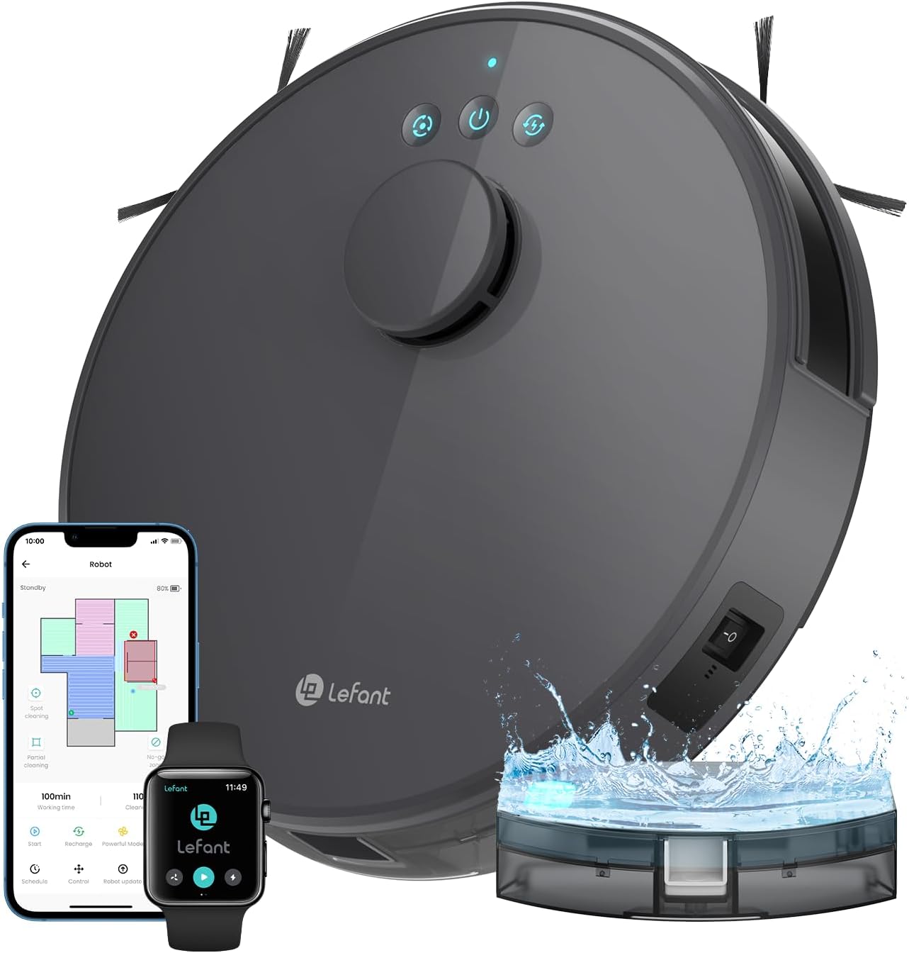 LEFANT Saugroboter mit Wischfunktion M1, 5500Pa Saugkraft, Staubsaugerroboter 200 min Laufzeit, mehrstufige Kartierung, No-Go-Zonen, Saug- und Wischroboter für Tierhaare, Teppiche und Hartböden