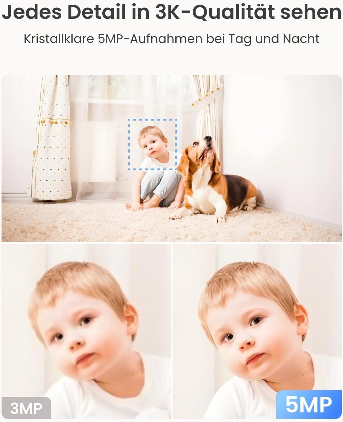 Reolink 3K-WLAN-Überwachungskamera für den Innenbereich mit Schwenk-/Neigefunktion, Heim- und Babyphone mit Erkennung von Personen-/Haustier-/Babyschreien, automatischer Verfolgung, 2,4/5-GHz-WLAN-IP-Kamera für den Innenbereich, 5 MP IR-Nachtsicht, E1 Pro – Bild 2