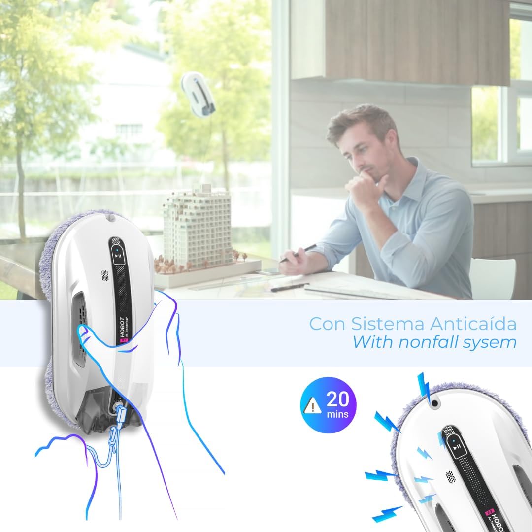 SMARTBOT Wischroboter – geringer Stromverbrauch (80 W) – elektrischer Glasreiniger, 3 Jahre Garantie, 12 Mikrofasertücher – Navigations- und Absturzsicherungssystem, HOBOT-R3 Fensterputzroboter – Bild 11