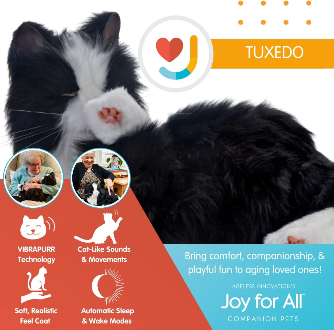 Ageless Innovation Joy For All Interaktive Haustierkatze – Lebensechtes, realistisches Haustier mit weichem Fell und beruhigendem Schnurren, kein Zusammenbau – Schwarz und Weiß – Bild 5