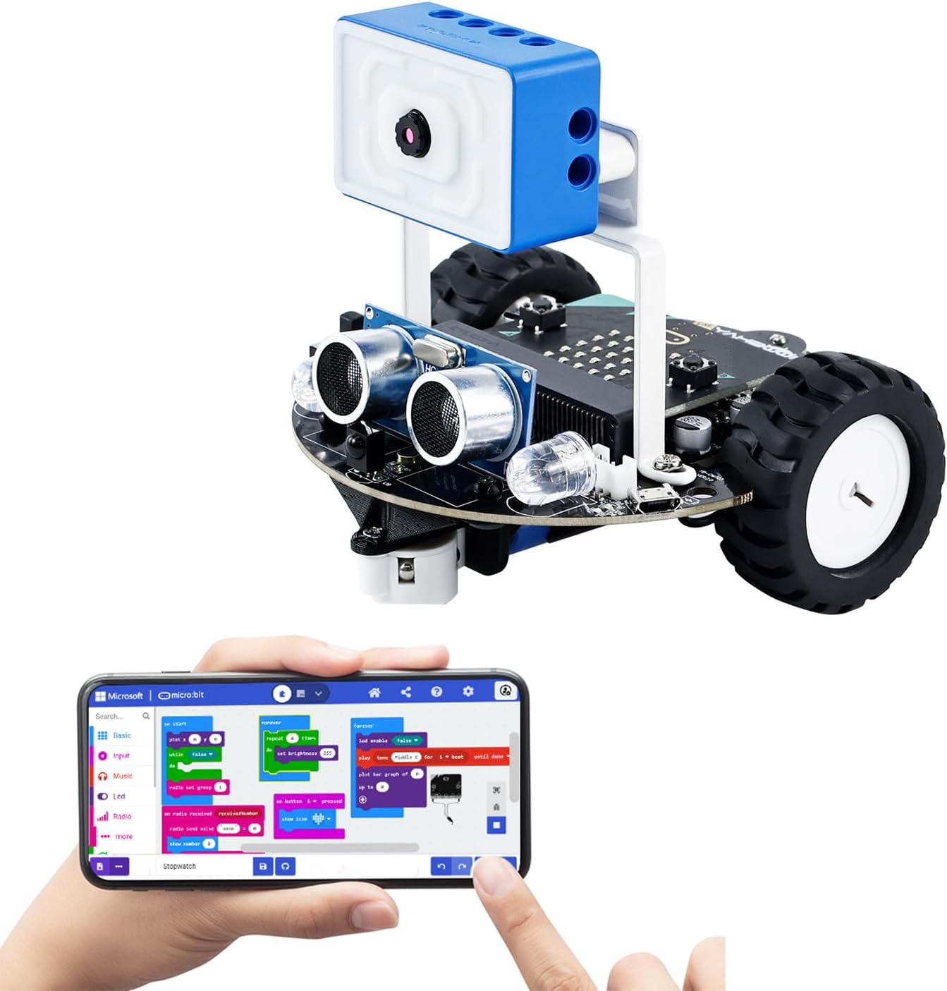 Yahboom Micro:bit V2 Grafikprogrammierroboter-Kit für Mint-Unterricht in der Grundschule für Jugendliche und elektronische Wettbewerbe mit WiFi-Kameramodul (ohne microbit v2)