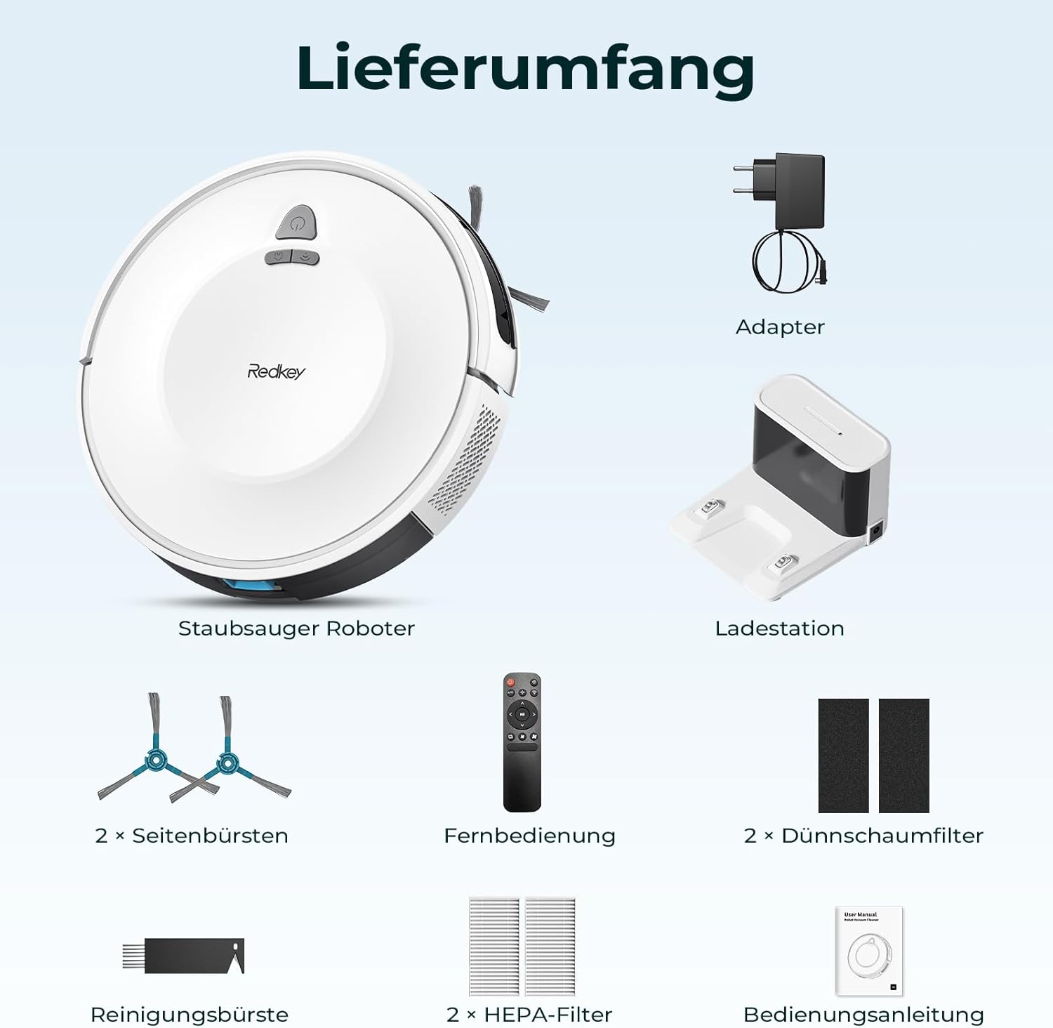 Redkey E6 Saugroboter mit 7000 Pa Saugleistung, dynamischer Navigation, bis zu 170 Minuten Laufzeit, Saugroboter mit Ladestation, Fernbedienung und App, ideal für Tierhaare – Bild 9