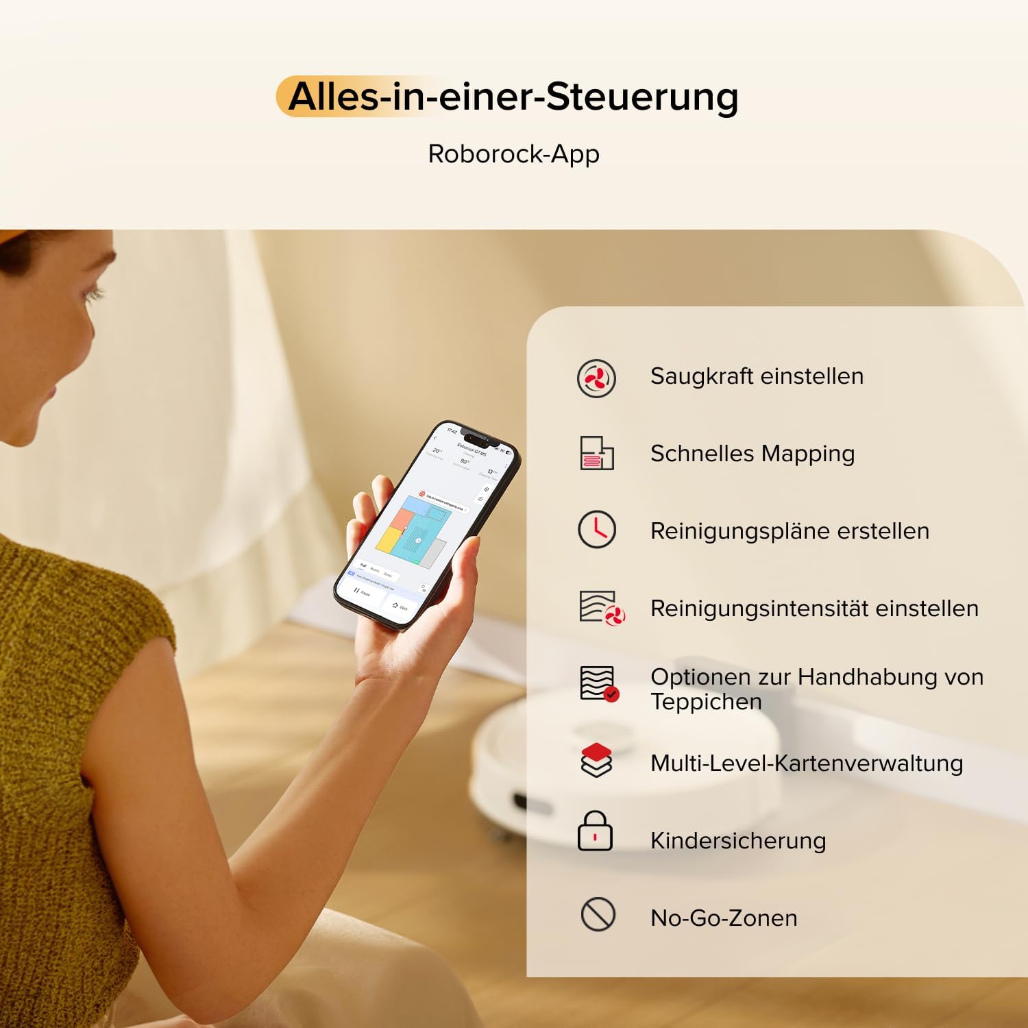roborock Q7 M5 Saugroboter mit Wischfunktion, 10.000 Pa starke Saugkraft, Duales Anti-Tangle-System, 150 min Laufzeit, LiDAR-Navigation, Staubsaugerroboter für Teppich, Tierhaare – Bild 7