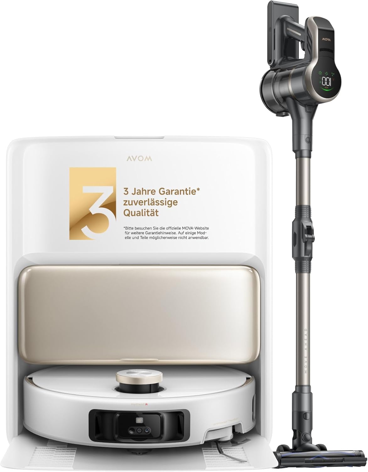 Mova V50 Ultra Complete Roboter-Staubsauger-Combo, Wischfunktion 24.000 Pa, 6 cm Hindernisüberwindung, anhebbare Navigation. S2 Stabstaubsauger, 150 AW Saugleistung, mehr als 60 Minuten Laufzeit