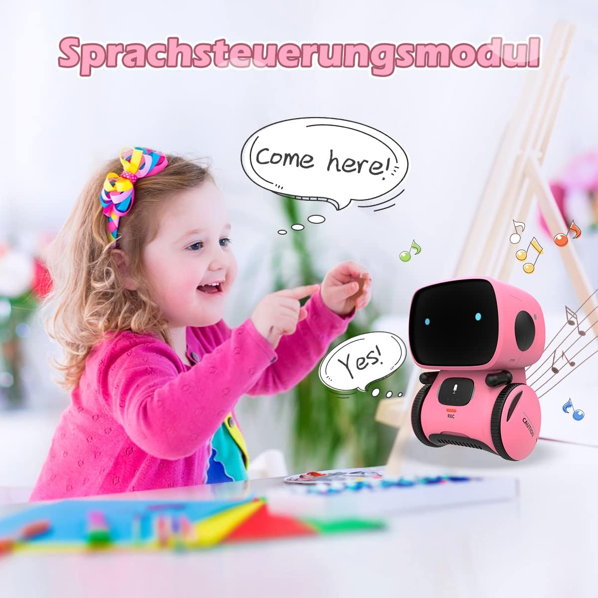 Remoking Intelligentes Roboter-Kinderspielzeug, interaktives Roboter-Lernspielzeug, Geschenke für Jungen und Mädchen, Touch-Steuerung, Sprachaufzeichnung, Sprachaufzeichnung, Sprechen, Tanzen, Musik, Pink – Bild 3