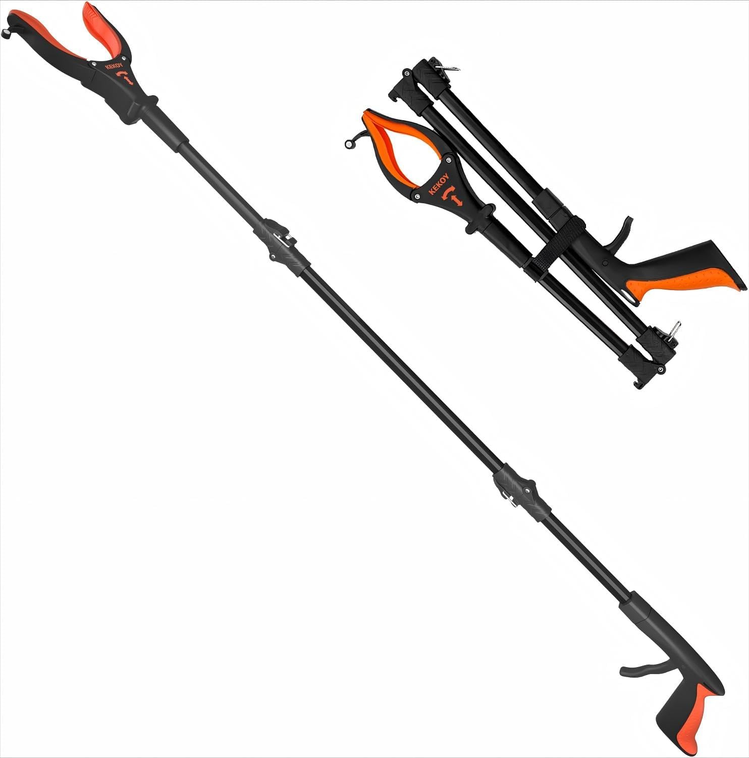 Kekoy 112 cm Greifer mit Licht, faltbarer Greifer für Senioren, Greifzange, drehbarer Kopf, Greifhilfe für Senioren mit Magnet, langes Greifwerkzeug mit Magnetspitzen (Orange, 1 Stück)