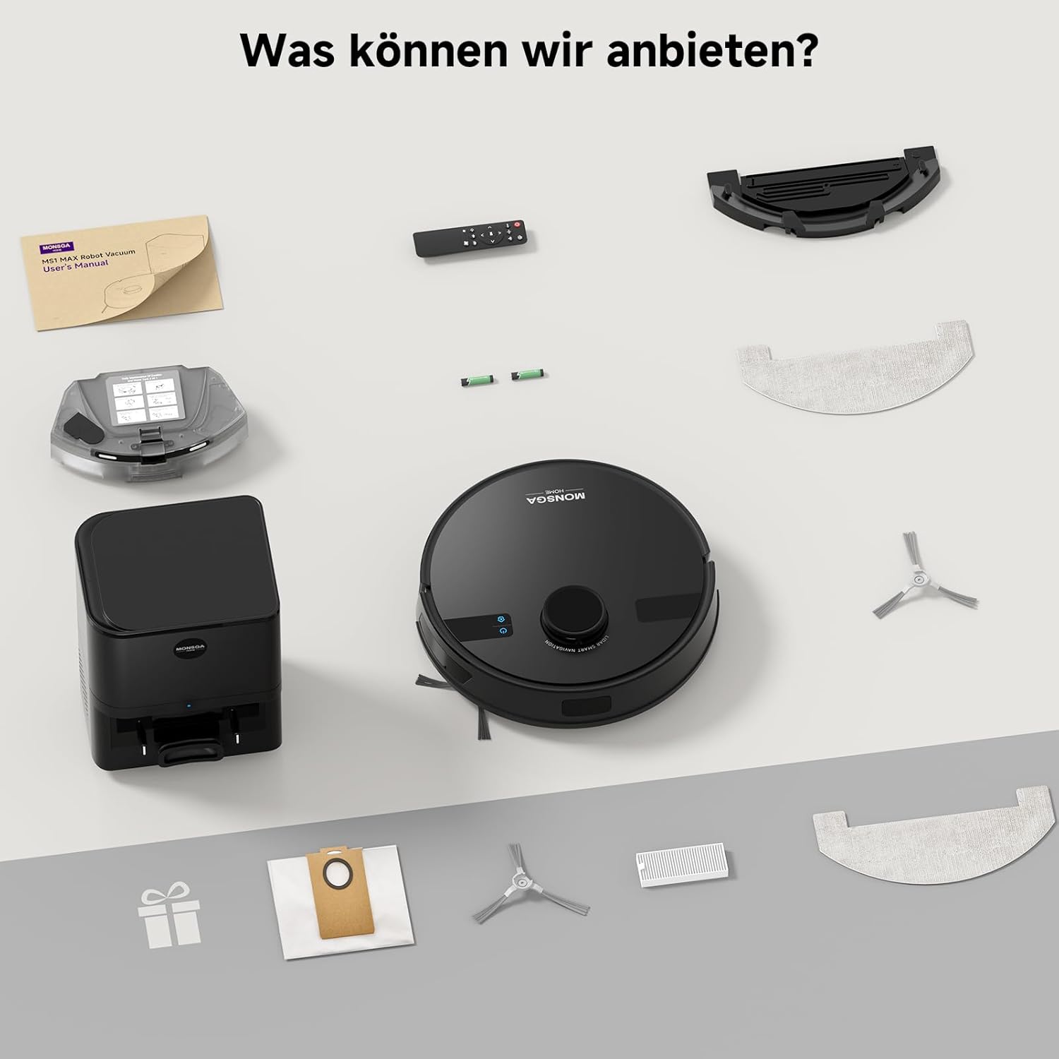 MONSGA Saugroboter mit Wischfunktion, 3,5L Staubsaugerroboter mit Saugstation, 5000Pa Saugleistung, 180min Laufzeit, LiDAR-Navigation, starke Saugleistung ideal für Teppich und Tierhaare, App-Steuerung – Bild 9