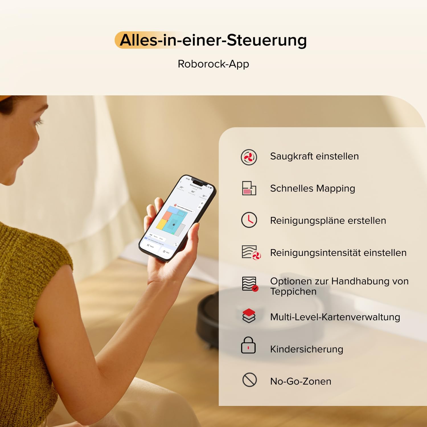 roborock Q7 M5 Saugroboter mit Wischfunktion, 10.000 Pa starke Saugkraft, Duales Anti-Tangle-System, 150 min Laufzeit, LiDAR-Navigation, Staubsaugerroboter für Teppich, Tierhaare – Bild 7
