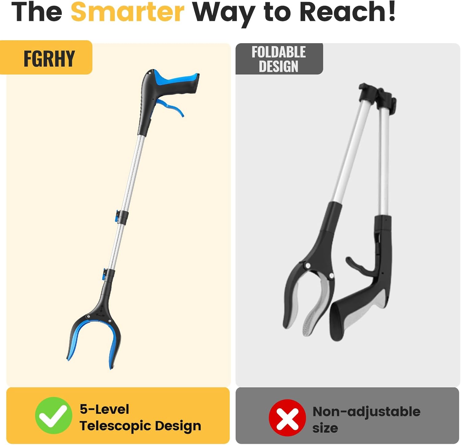 Greifer, 5-stufiger Teleskopgreifer (60-104 cm), leichter Greifer und Müllzange zum Aufnehmen von Gegenständen, Greifarm als Hilfsmittel – Bild 4