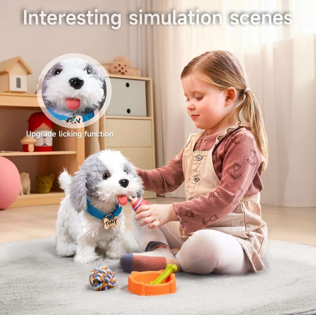 OR OR TU Hundespielzeug, Kinder-Plüschwelpe leckt elektronische Haustiere mit ferngesteuertem, interaktivem Spielzeughund, der läuft und bellt, für Kinder, Mädchen, Jungen, Geschenk – Bild 3