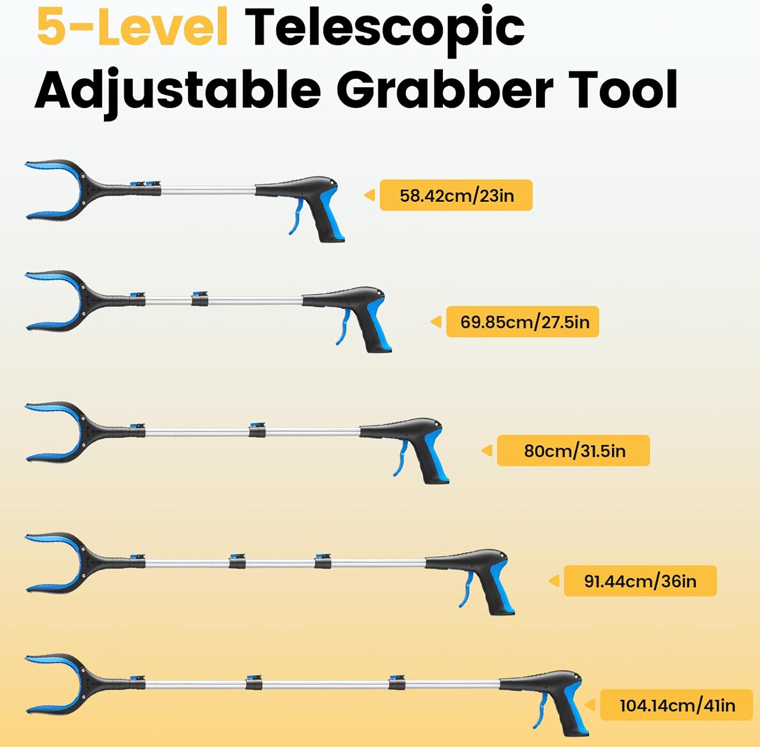 Greifer, 5-stufiger Teleskopgreifer (60-104 cm), leichter Greifer und Müllzange zum Aufnehmen von Gegenständen, Greifarm als Hilfsmittel – Bild 2