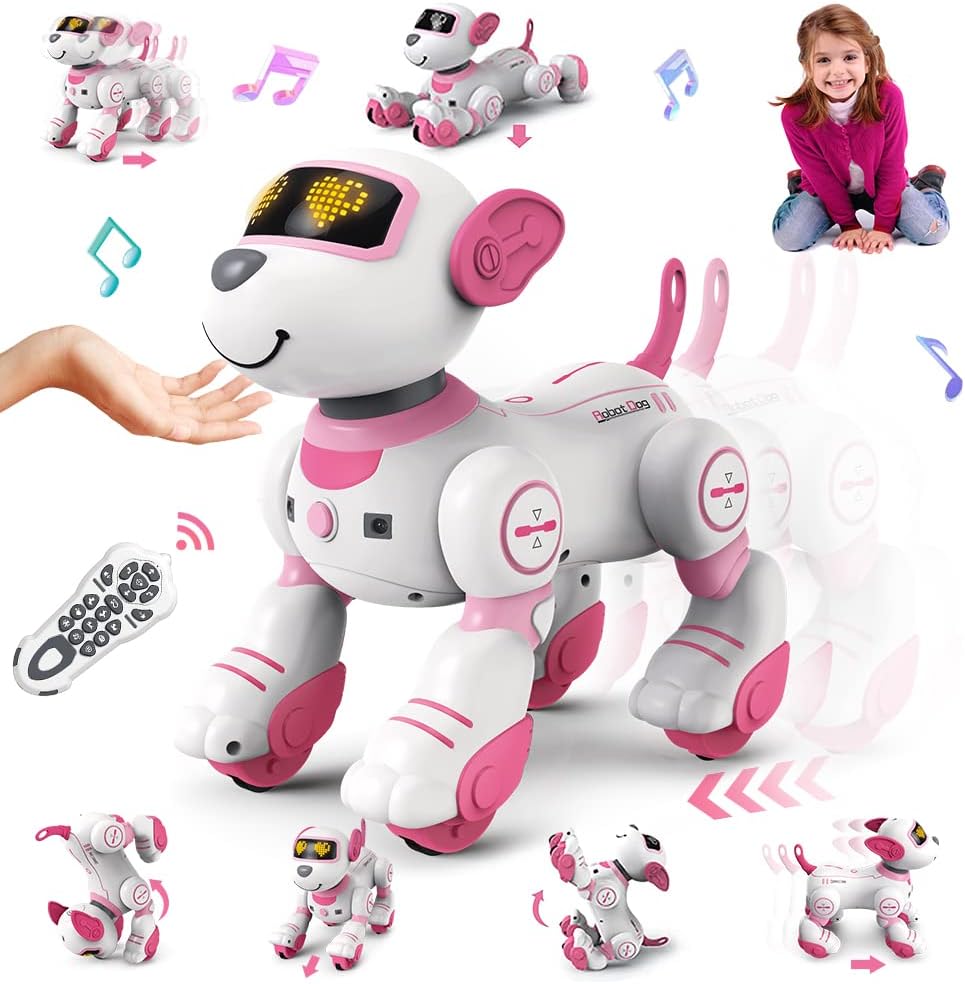 VATOS Roboterhund Kinderferngesteuertes Spielzeug – Interaktiver Touch-and-Follow-Roboterhund mit 17 Funktionen, programmierbare Tanzmusik RC für Mädchen von 3–12 Jahren