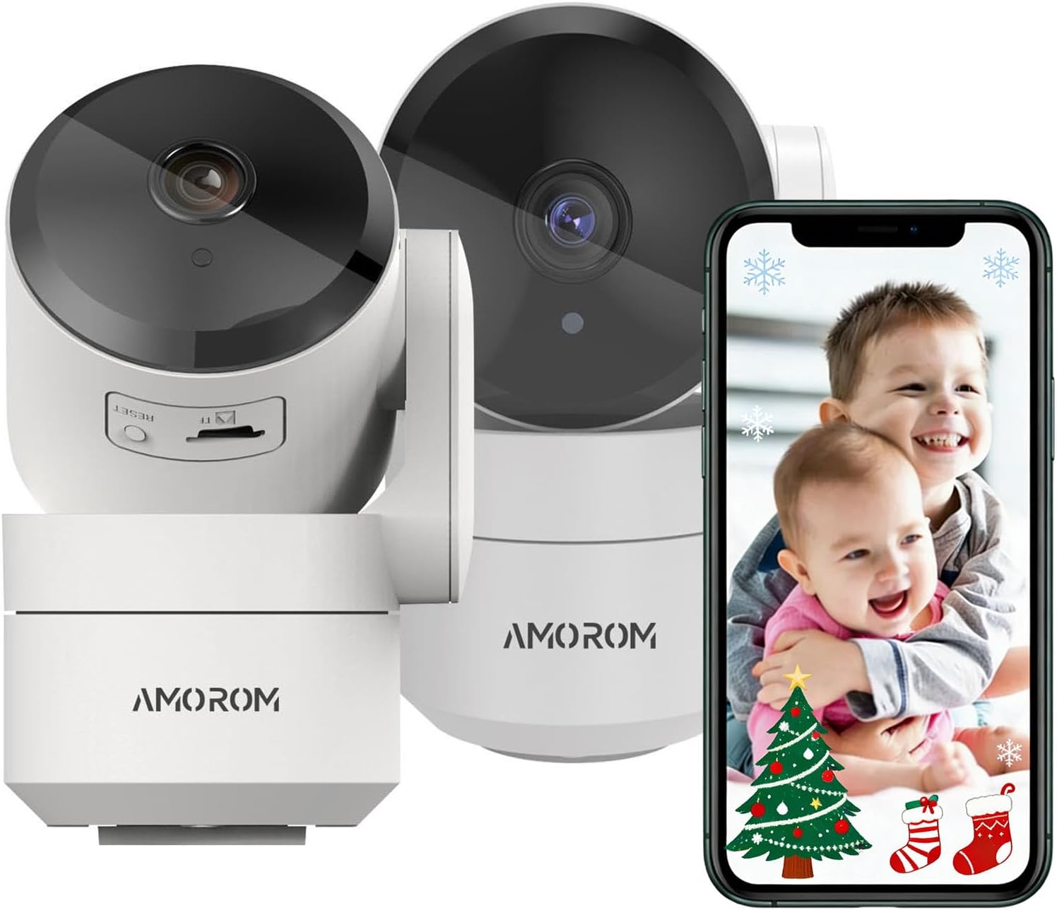 WLAN-Überwachungskamera für den Innenbereich, 360°-Kameraüberwachung mit KI-Bewegungserkennung, individuelle Szenariowarnungen, Zwei-Wege-Audio, funktioniert mit Alexa, 2,4 GHz, 2 Stück