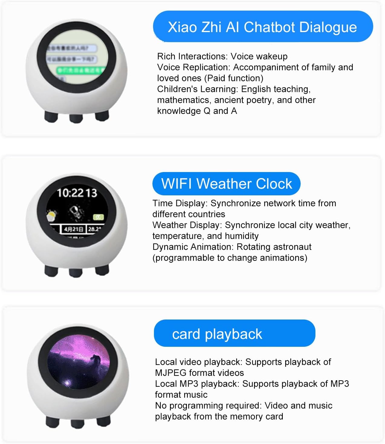 Annadue AI Robot Companion, emotionaler Begleitroboter mit Sprachweckung, Bluetooth 5.0, WiFi, Wetteruhr, Videomusikwiedergabe, intelligente KI – Bild 3