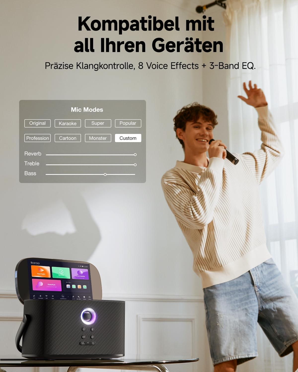 Karaoke-Maschinenanlage mit 2 Mikrofonen, integriertes Liedtext-Display und Bildschirm, 140 W Bluetooth mit HDMI-Anschluss, Selbstaufladend, Karafun App, Ideal für Home Party & TV-Anschluss – Bild 7