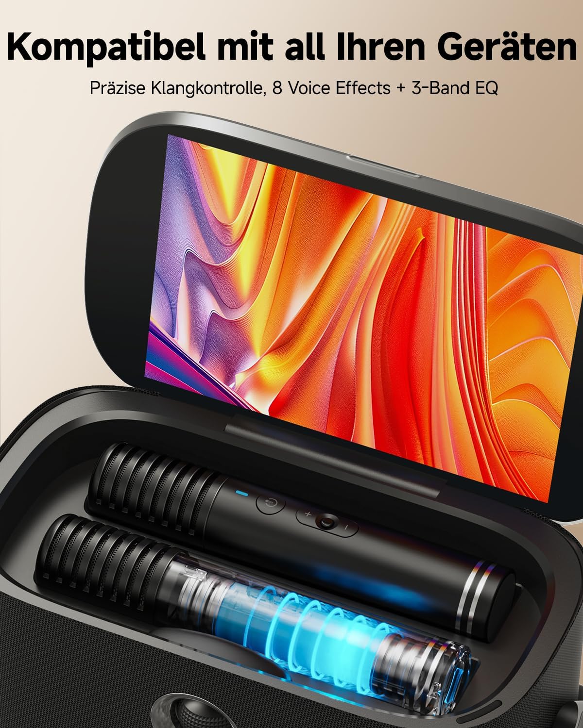 Karaoke-Maschinenanlage mit 2 Mikrofonen, integriertes Liedtext-Display und Bildschirm, 140 W Bluetooth mit HDMI-Anschluss, Selbstaufladend, Karafun App, Ideal für Home Party & TV-Anschluss – Bild 5