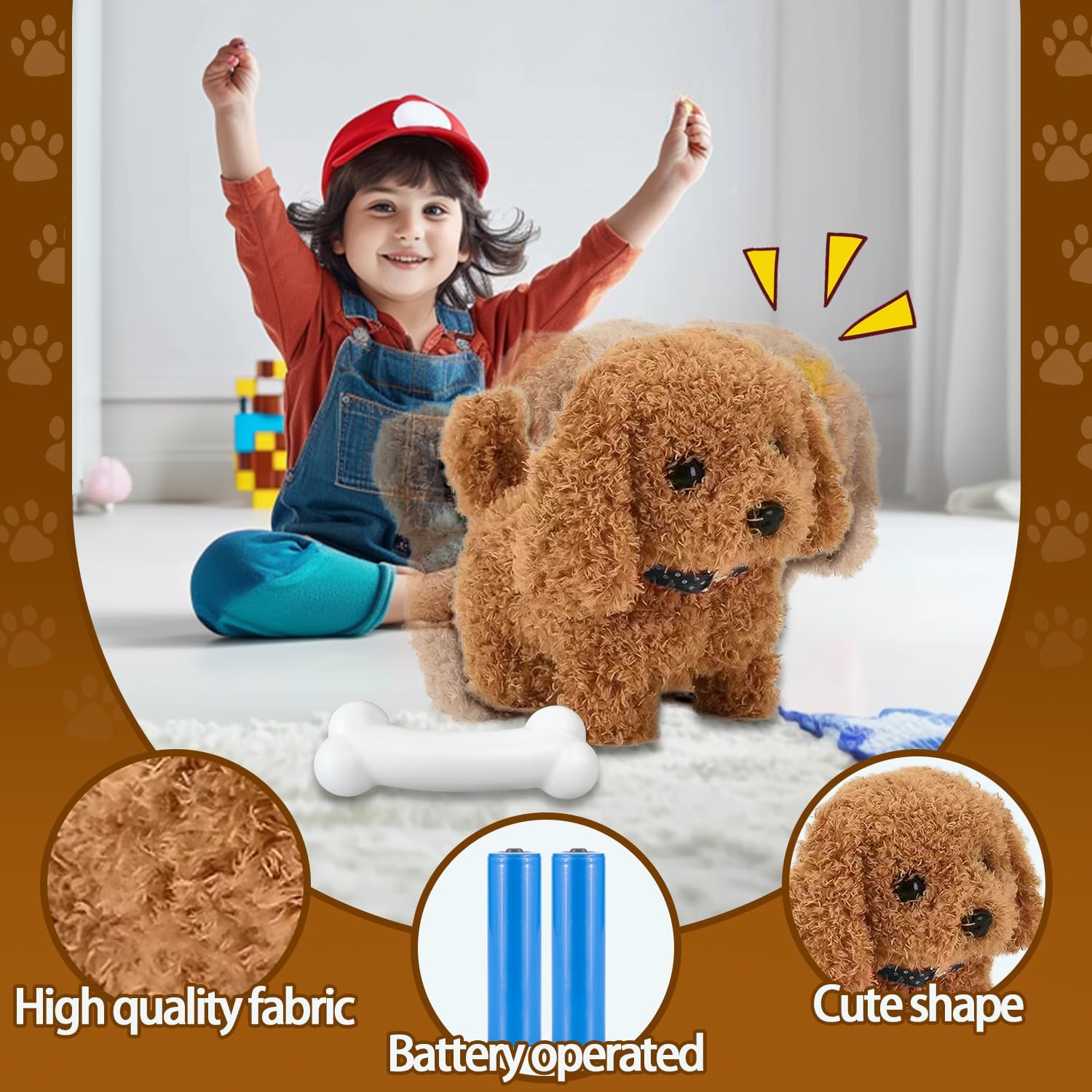 Realistischer Roboterwelpe, elektronischer Haustierhund für Kinder, interaktives Hundespielzeug für Kinder, laufender Plüschhund, bellendes Hundespielzeug für Jungen und Mädchen – Bild 3