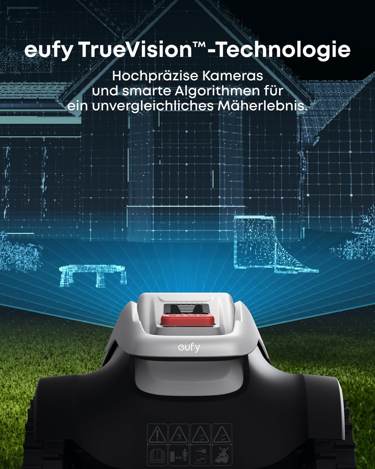 eufy E15 Roboter-Rasenmäher ohne Begrenzungskabel, keine Signalausfälle, kein RTK, TrueVision-Technologie, intelligente Navigation, Garten bis zu 800 m², präziser Kantenschnitt, Hindernisvermeidung, App-Steuerung – Bild 3