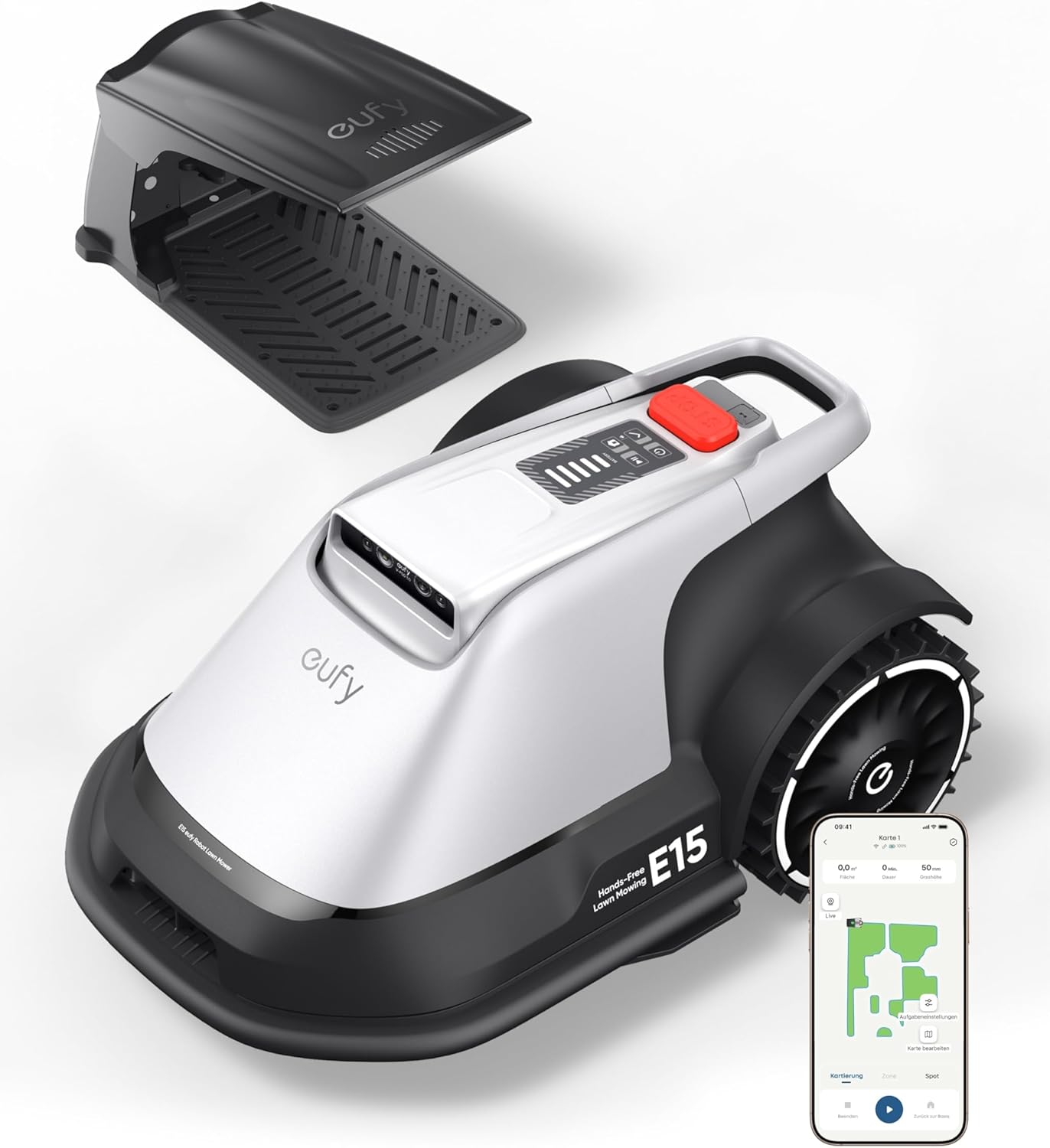 eufy E15 Roboter-Rasenmäher ohne Begrenzungskabel, keine Signalausfälle, kein RTK, TrueVision-Technologie, intelligente Navigation, Garten bis zu 800 m², präziser Kantenschnitt, Hindernisvermeidung, App-Steuerung