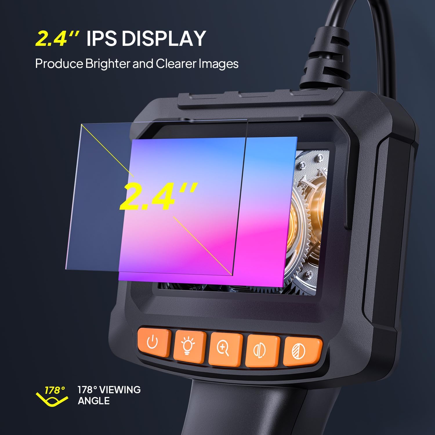 Qimic Endoskopkamera mit Licht, 1080P HD-Röhrenkamera mit 8 LEDs, 2,4-Zoll-IPS-IP67-Bildschirm, Inspektionskamera, Live-Bild mit 2-fachem Zoom, halbstarres Kabel, 16,4 Fuß, 2000-mAh-Akku – Bild 6