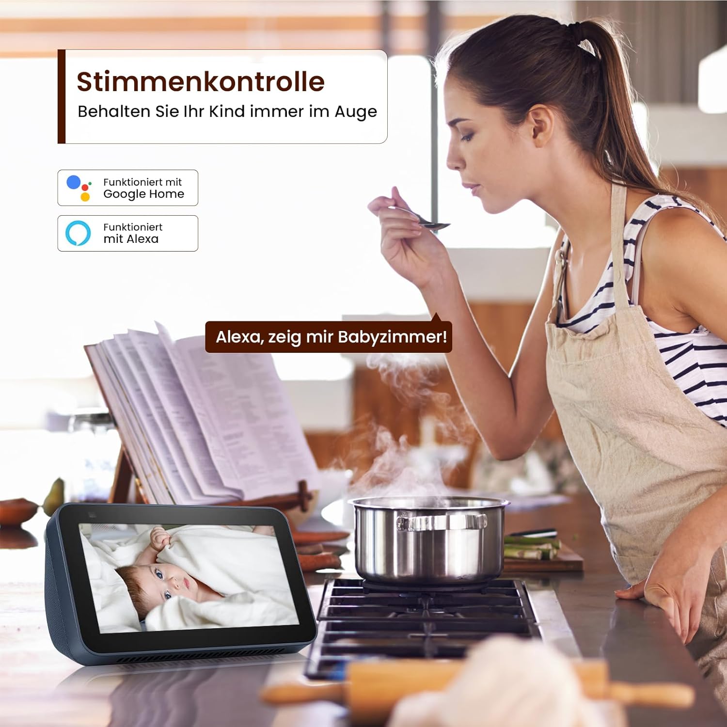 WLAN-Überwachungskamera für den Innenbereich, 360°-Kameraüberwachung mit KI-Bewegungserkennung, individuelle Szenariowarnungen, Zwei-Wege-Audio, funktioniert mit Alexa, 2,4 GHz, 2 Stück – Bild 7