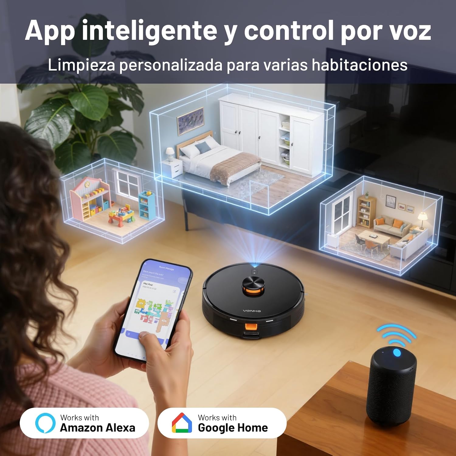 VONKO S6 Pro Saugroboter mit Wischfunktion und Saugstation, 6000Pa extreme Saugleistung, LiDAR 2.0-Navigation, 180 Minuten Laufzeit, Saugroboter für Tierhaare und Teppiche – Bild 7