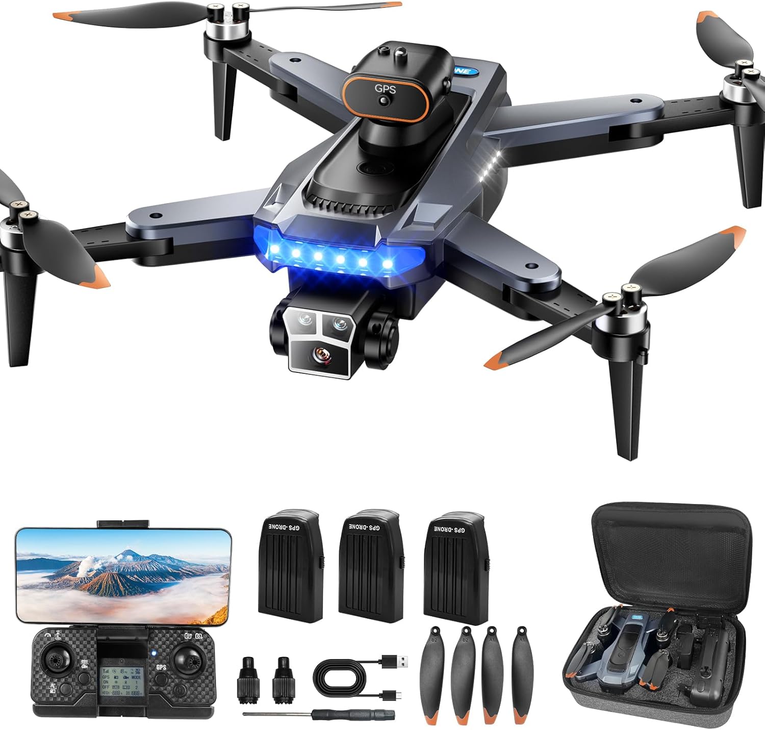 P17 GPS-Drohne mit 4K-Kamera für Erwachsene, 54–60 Minuten Flugzeit, automatische Rückkehr, Folgemodus, bürstenloser Motor, faltbarer RC-Quadcopter für Anfänger (Standard)