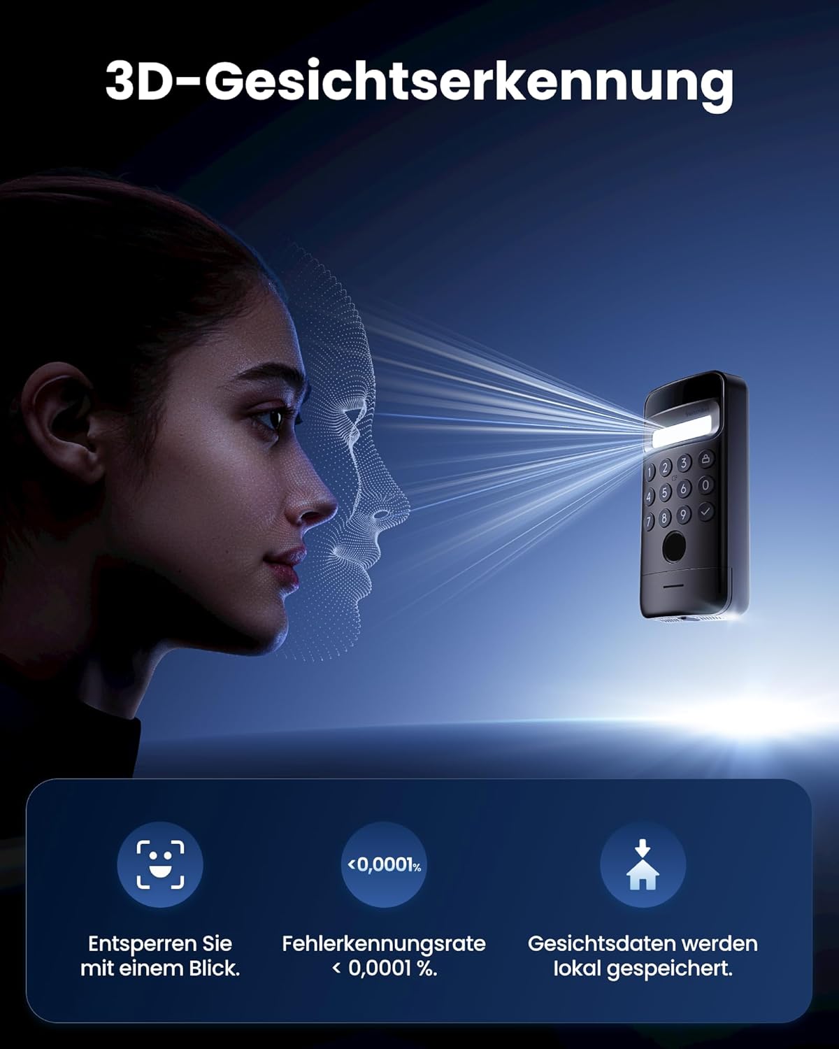 SwitchBot WiFi Smart Lock Ultra mit Keypad Vision Pro – 3D-Gesichts- und Venenerkennung, kontaktloses Entsperren, passend für Euro-Profilzylinder, kompatibel mit Matter, Alexa, Google und IFTTT – Bild 3