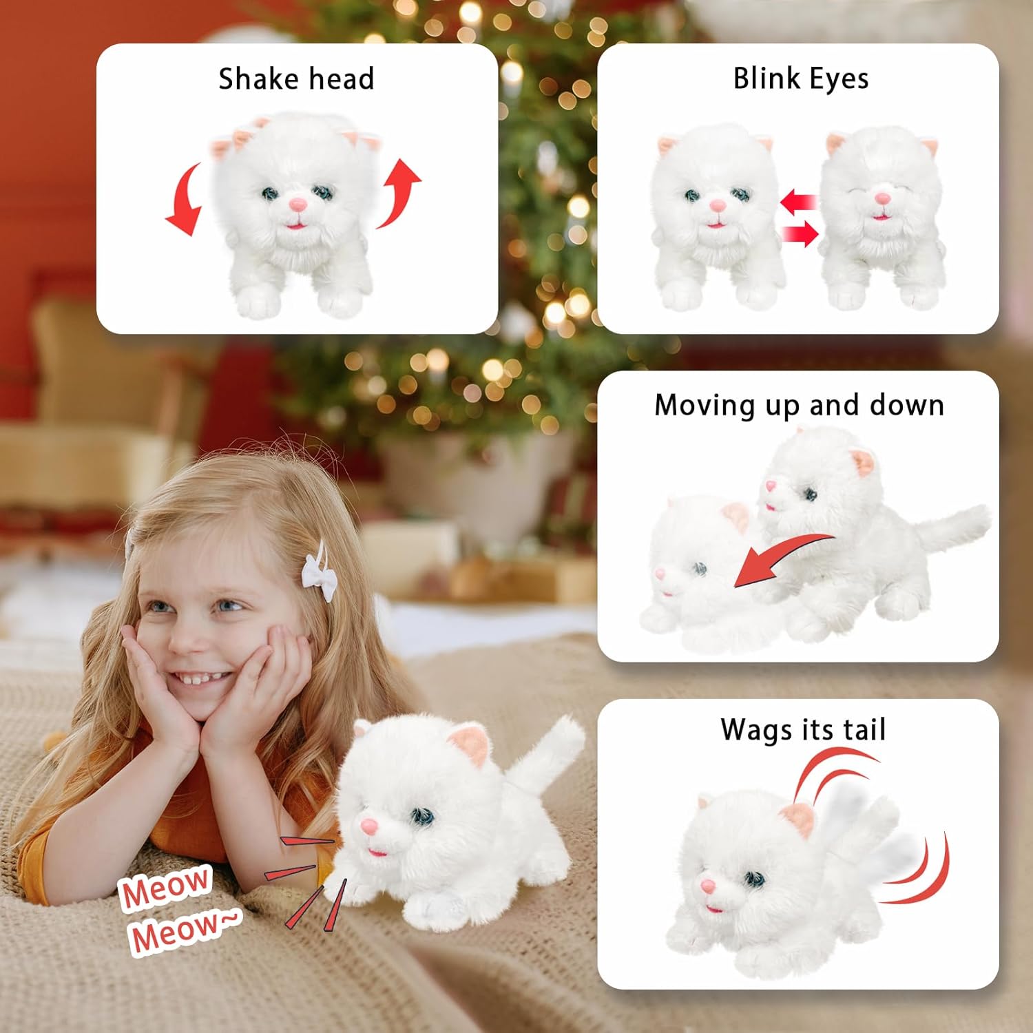 YH YUHUNG Weiße realistische interaktive Plüschroboterkatze mit Sprachsteuerung, elektronisches Haustier für Kinder ab 3 Jahren – Bild 4