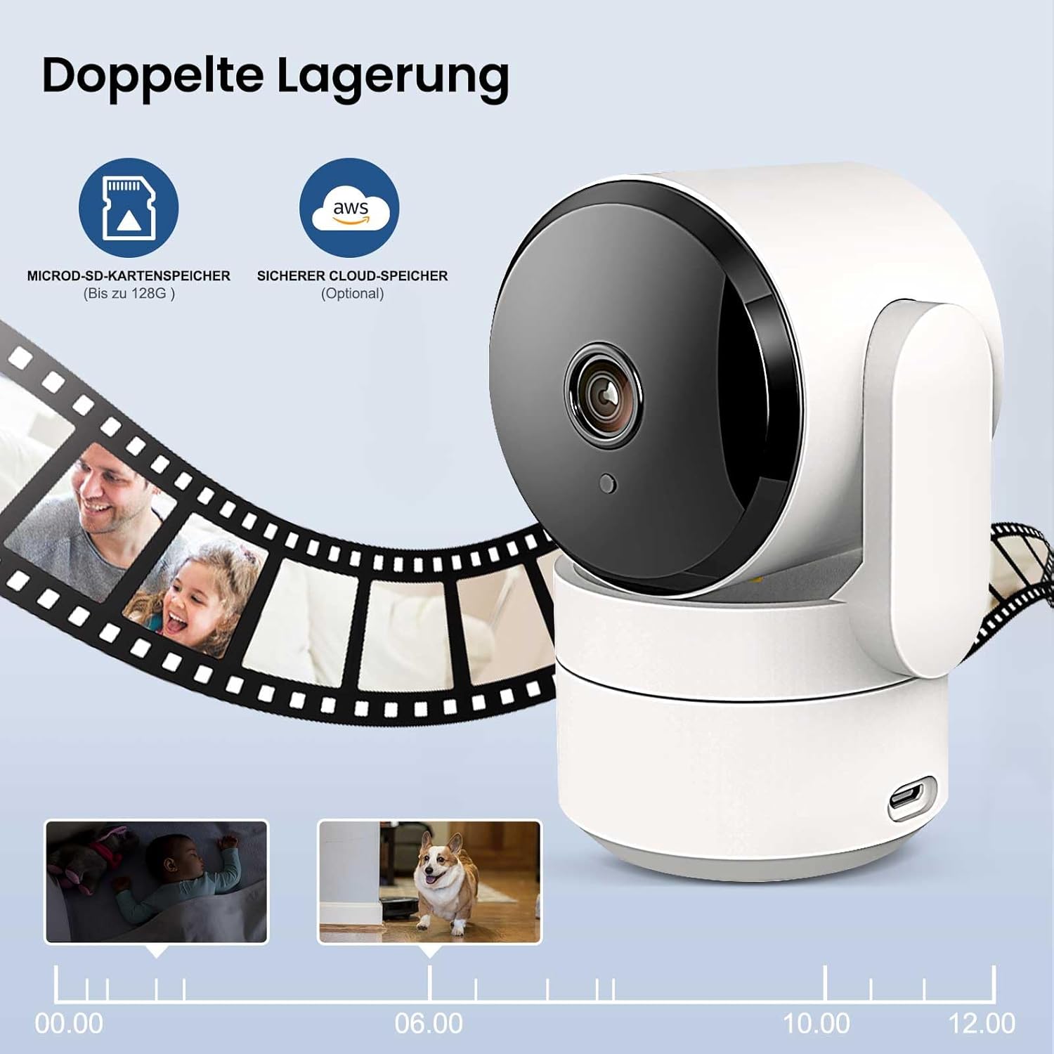 WLAN-Überwachungskamera für den Innenbereich, 360°-Kameraüberwachung mit KI-Bewegungserkennung, individuelle Szenariowarnungen, Zwei-Wege-Audio, funktioniert mit Alexa, 2,4 GHz, 2 Stück – Bild 8