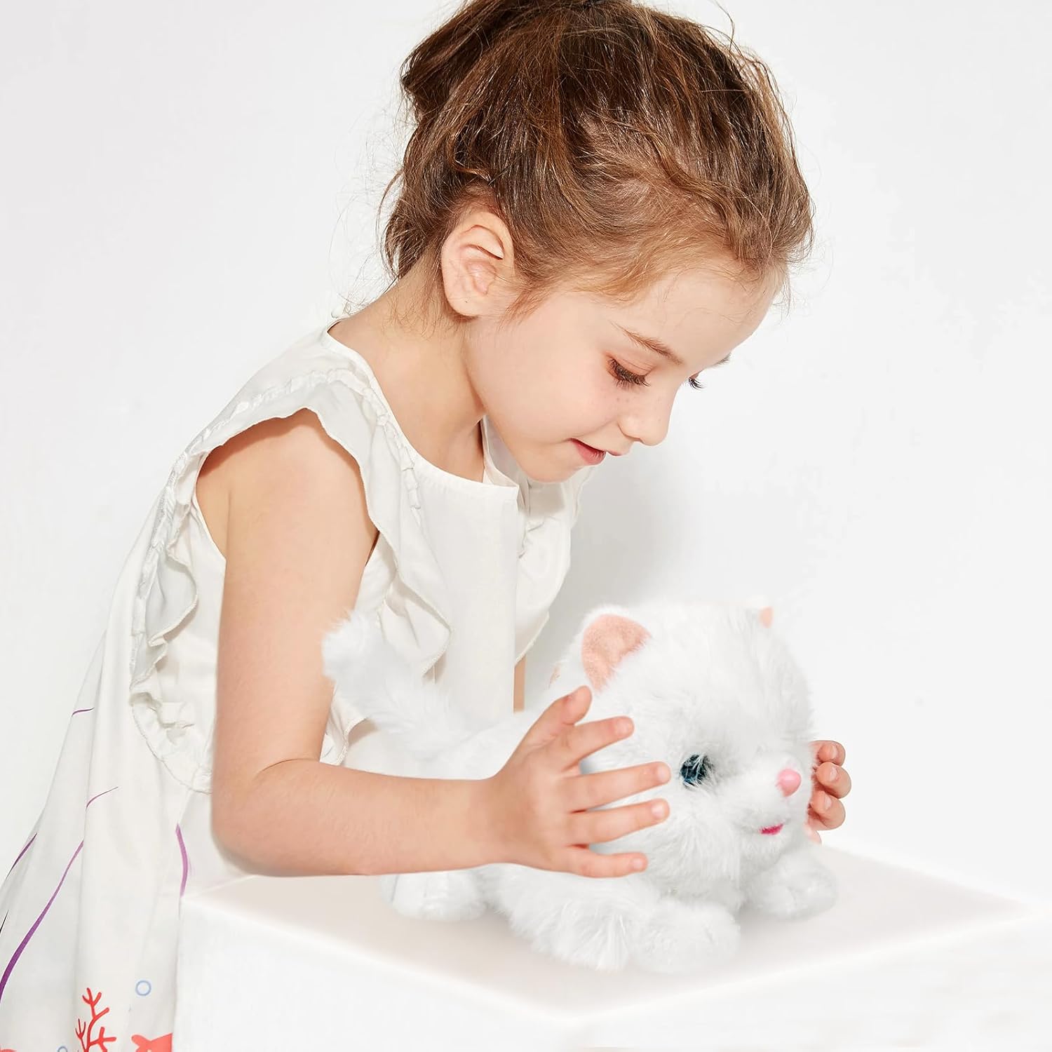 YH YUHUNG Weiße realistische interaktive Plüschroboterkatze mit Sprachsteuerung, elektronisches Haustier für Kinder ab 3 Jahren – Bild 5