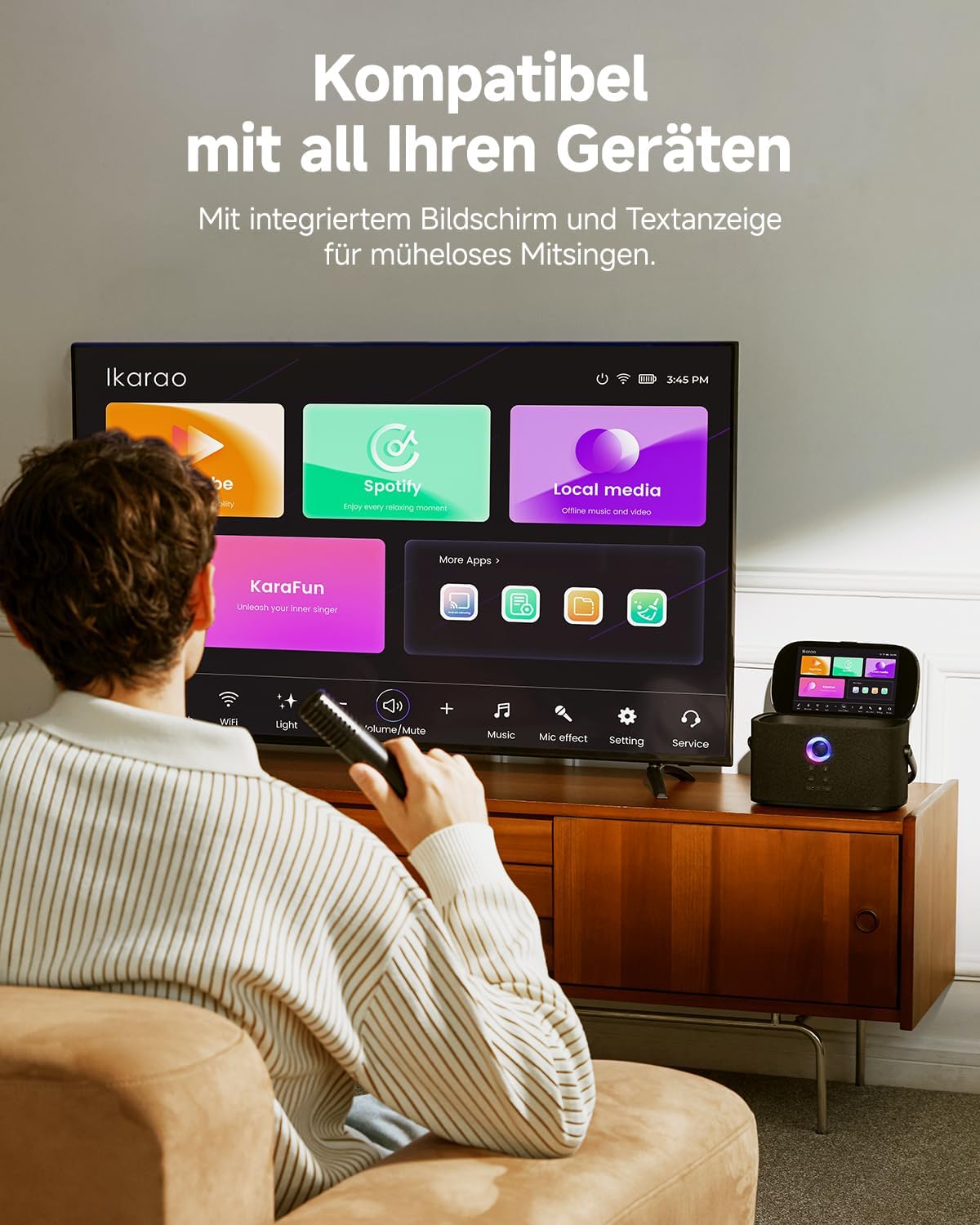 Karaoke-Maschinenanlage mit 2 Mikrofonen, integriertes Liedtext-Display und Bildschirm, 140 W Bluetooth mit HDMI-Anschluss, Selbstaufladend, Karafun App, Ideal für Home Party & TV-Anschluss – Bild 3