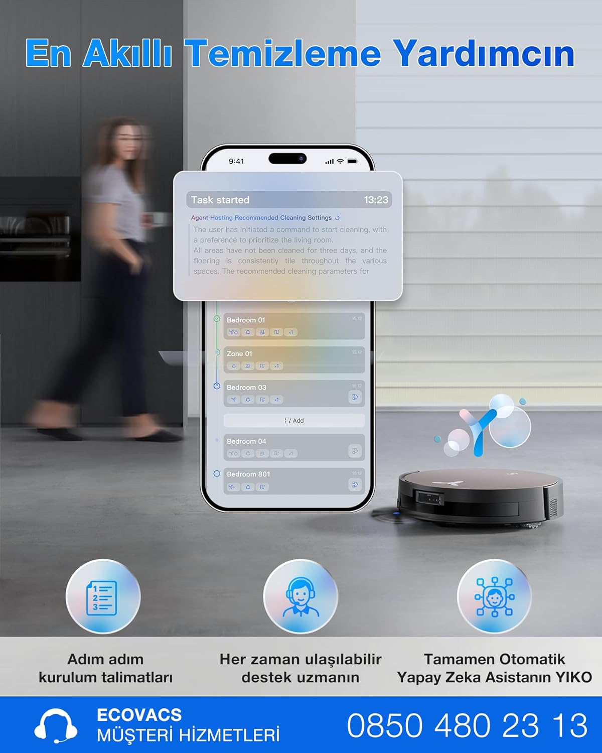 ECOVACS X11 OMNICYCLONE Saugroboter mit Wischfunktion, Blast + 19.500 Pa, ultraschnelle Akkuladung, OZMO Scooter 2.0, Steigleistung max. 4 cm Höhe, ausziehbarer Mopp, PureCyclone 2.0 Auto – Bild 9